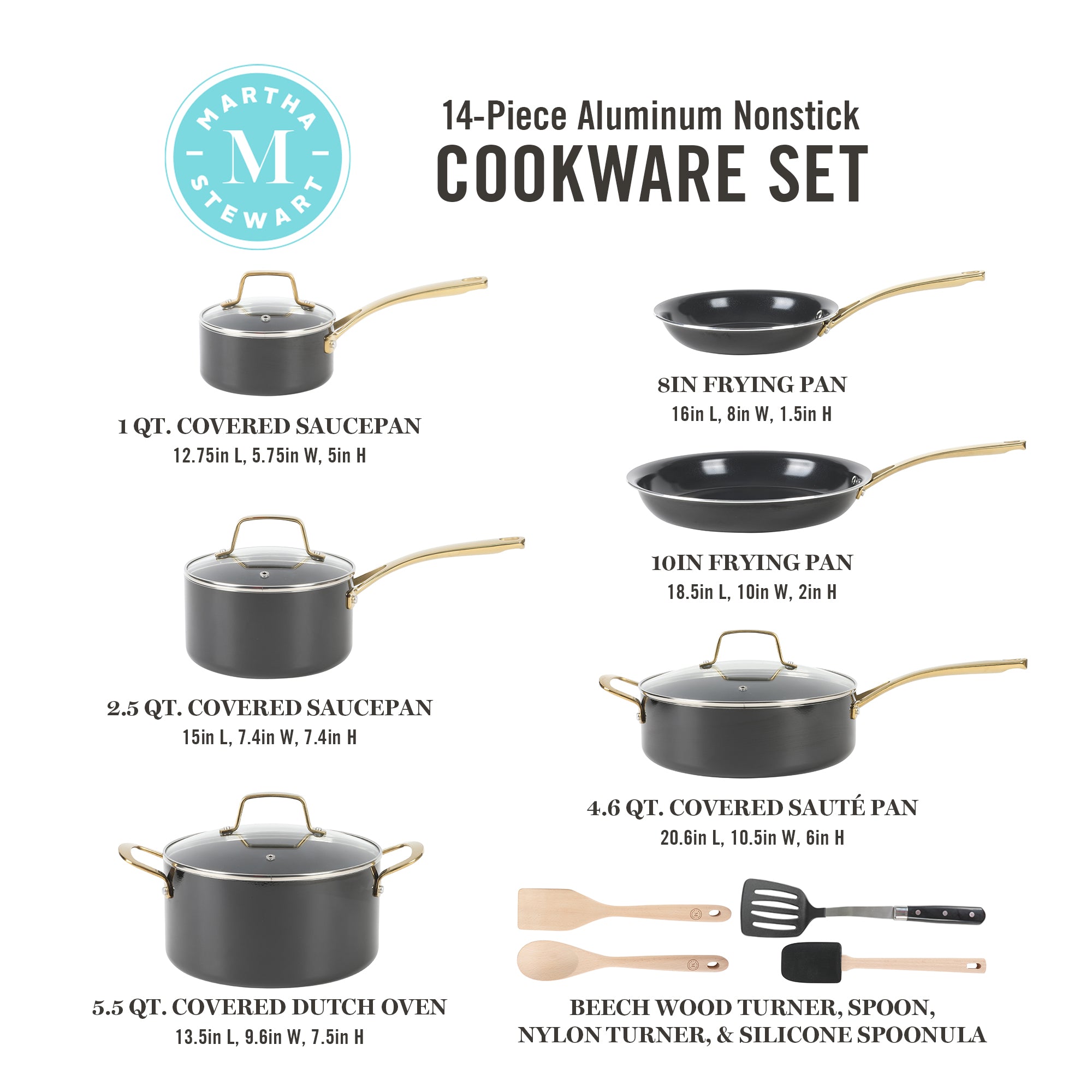 Martha Stewart 14 Piece Non-Stick Cookware Combo Set 120107.14R