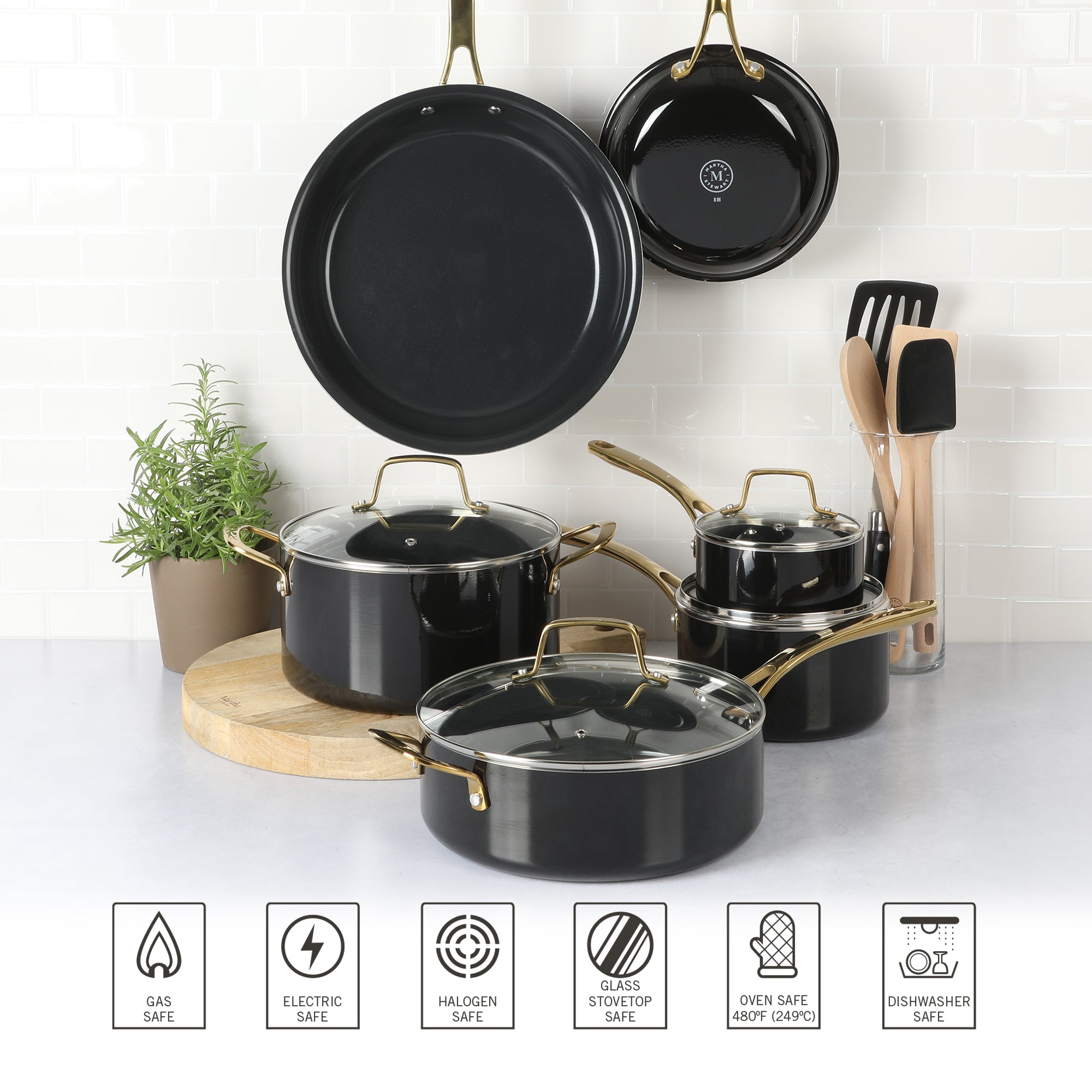 Martha Stewart Lockton Premium Nonstick 10 Piece Enamel Heavy Gauge  Aluminum Pots and Pans Cookware Set - Martha Blue