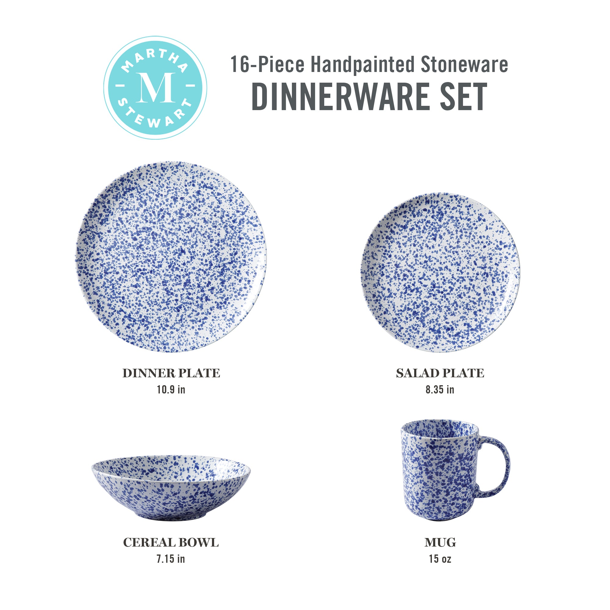 Martha Stewart Warham 16-Piece Hand Painted Splatter Reactive Stoneware Dinnerware Set