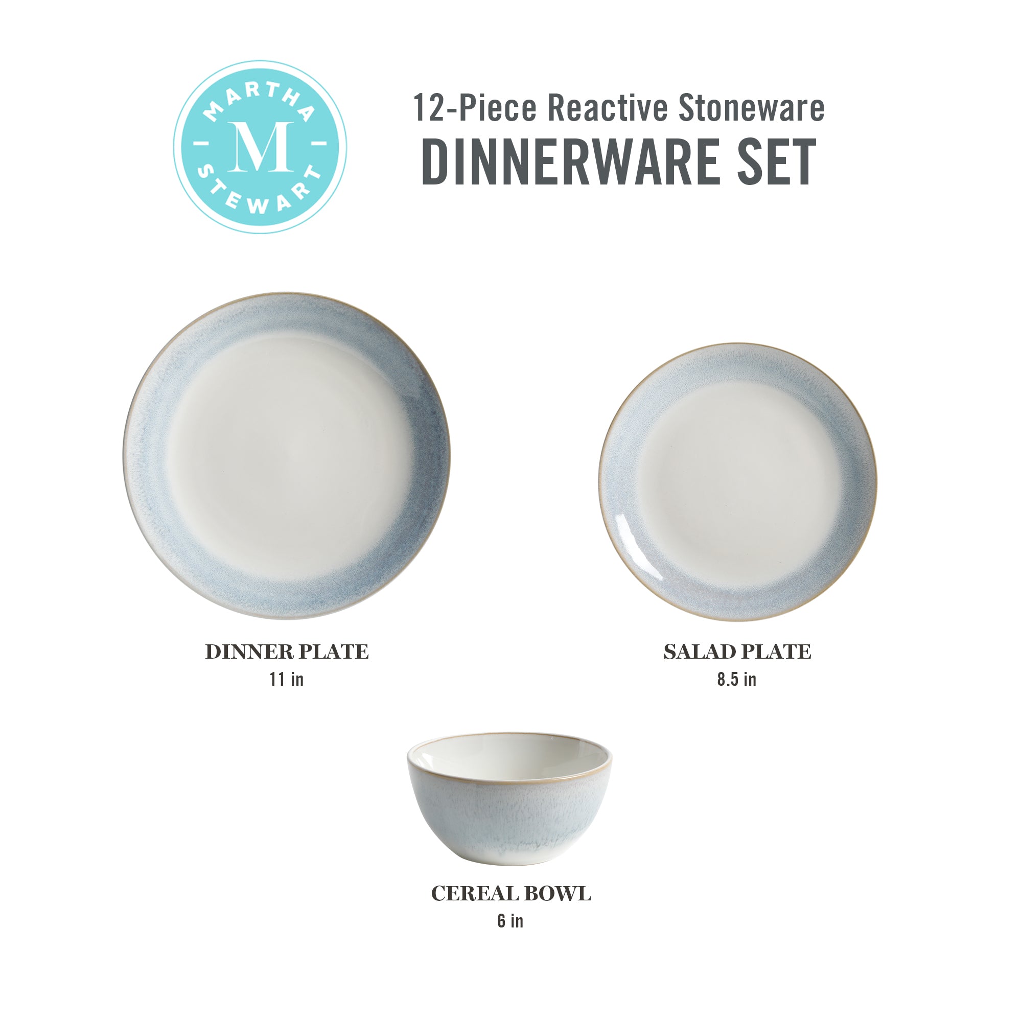 Martha Stewart Perry Street 12-Piece Reactive Stoneware Dinnerware Set