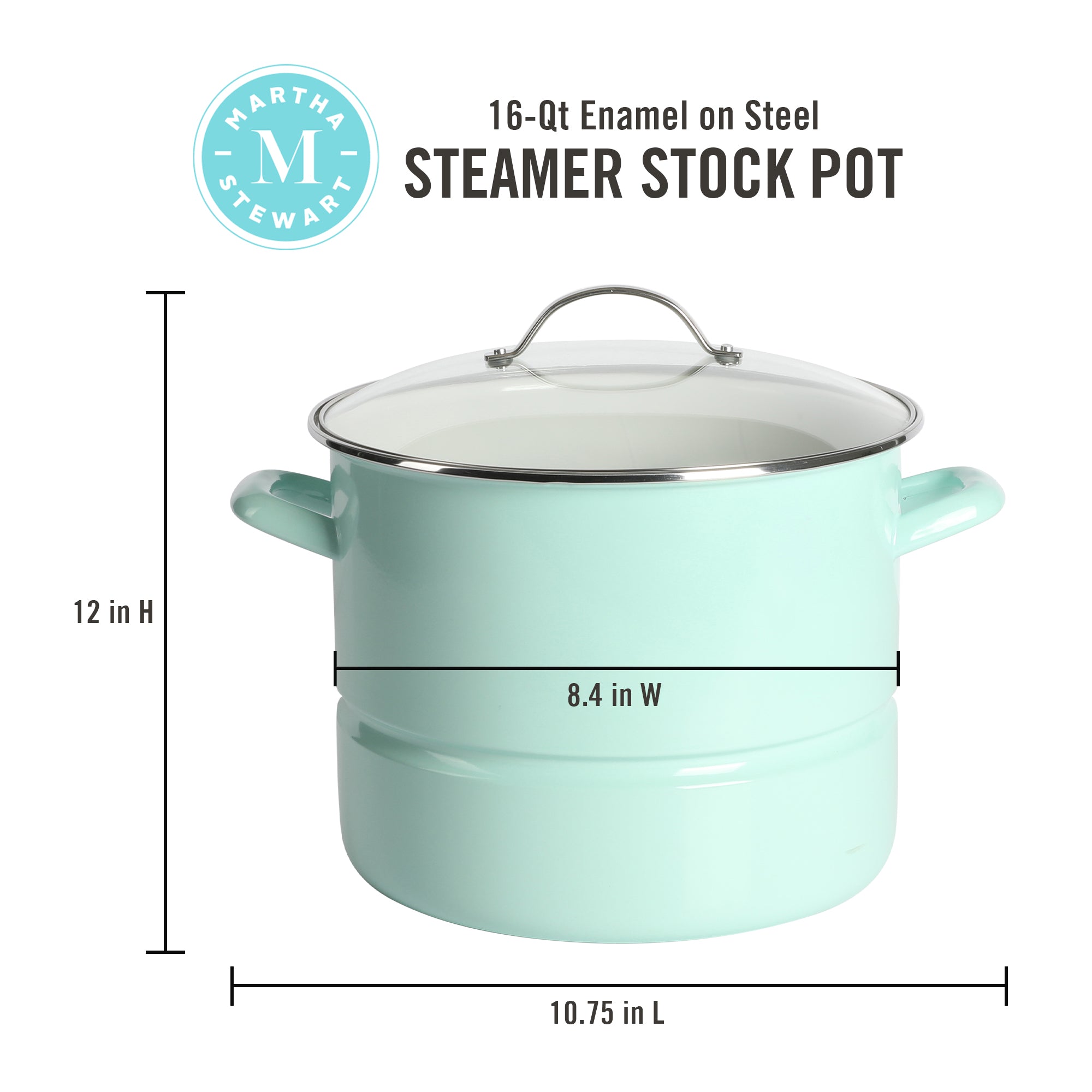 Martha Stewart Collection Thayer Enamel on Steel 16 Quart Steamer Pot - Light Blue