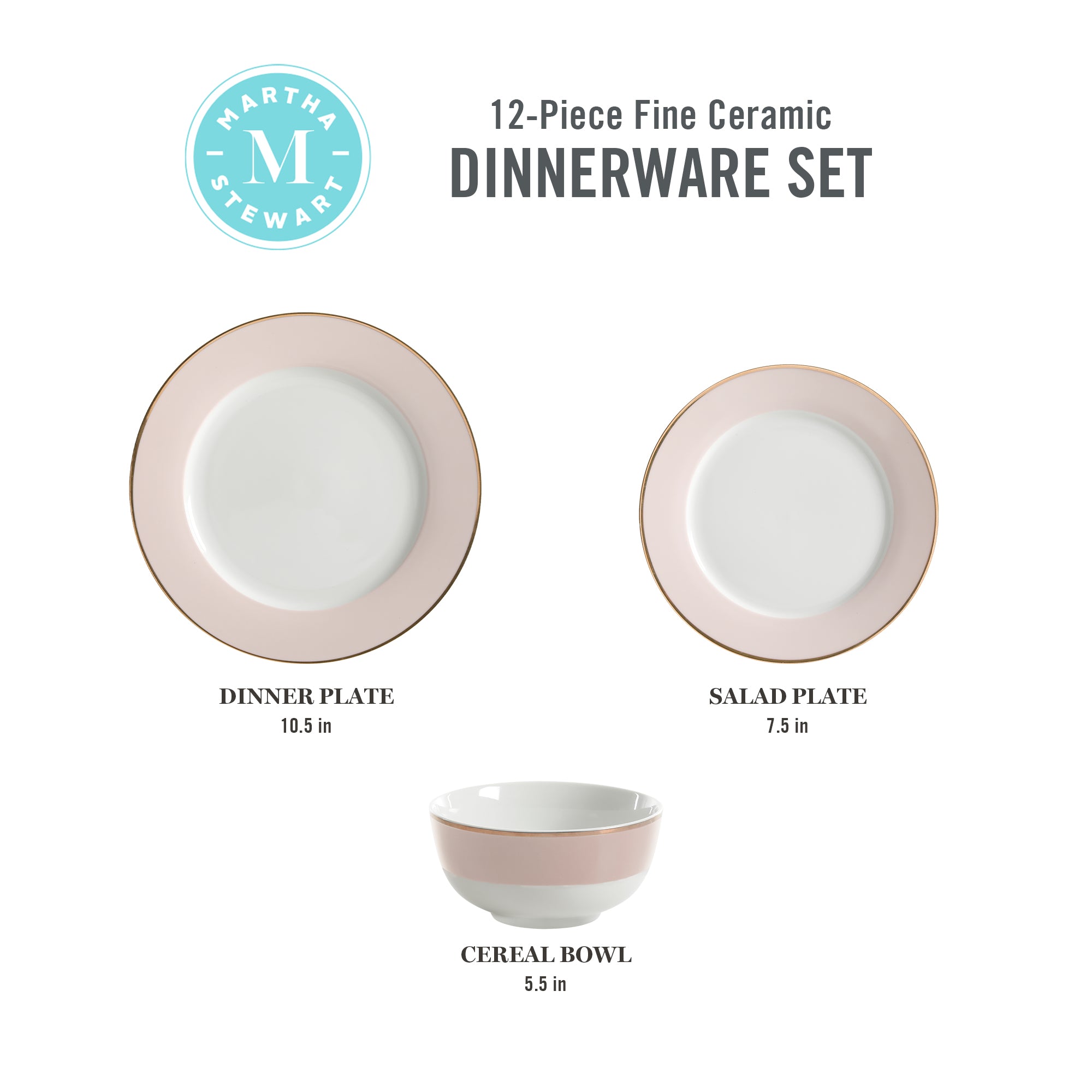 Martha Stewart Gracie Lane 12-Piece Porcelain Decorated Dinnerware Set