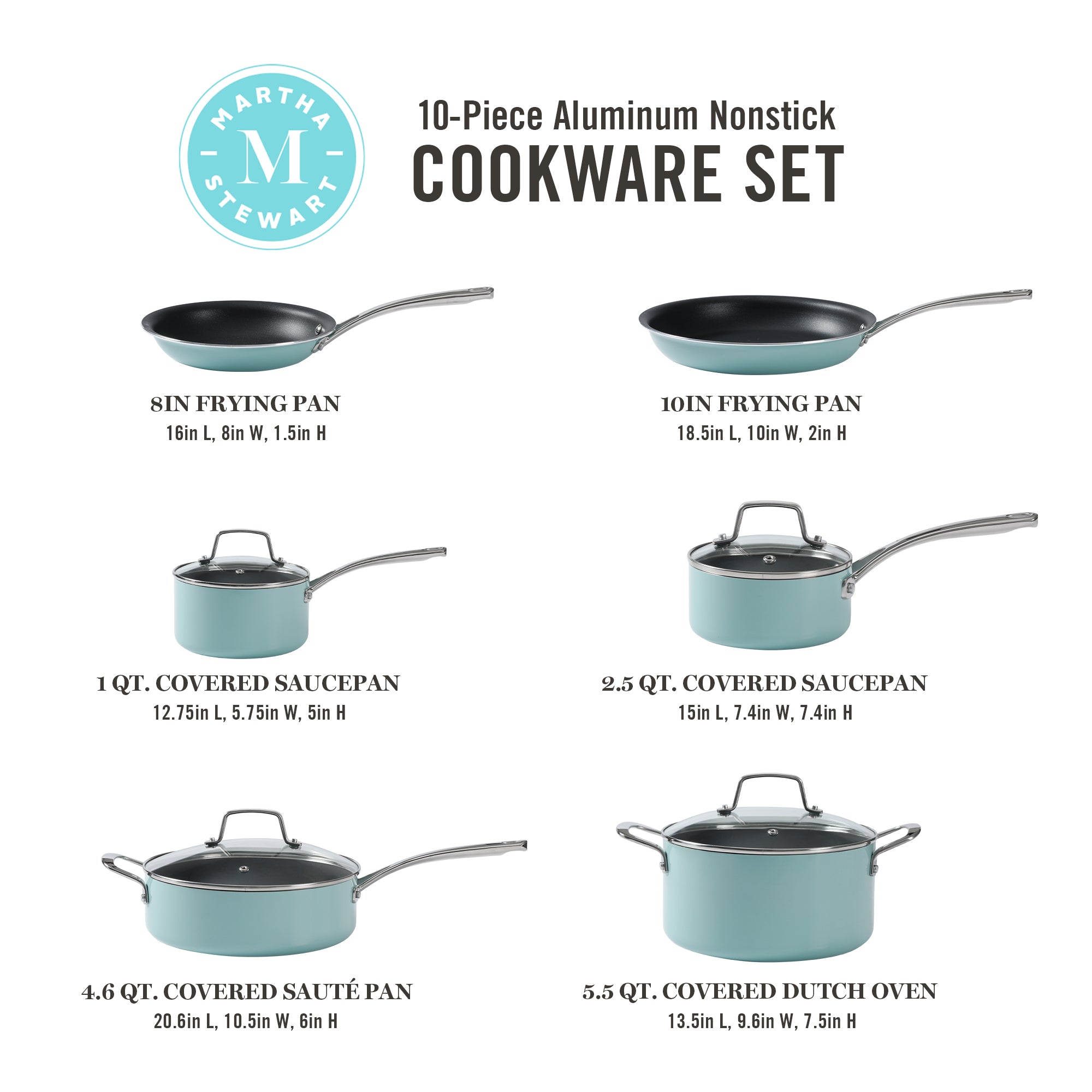 Martha Stewart Cookware Set, Stainless Steel, 10-Piece