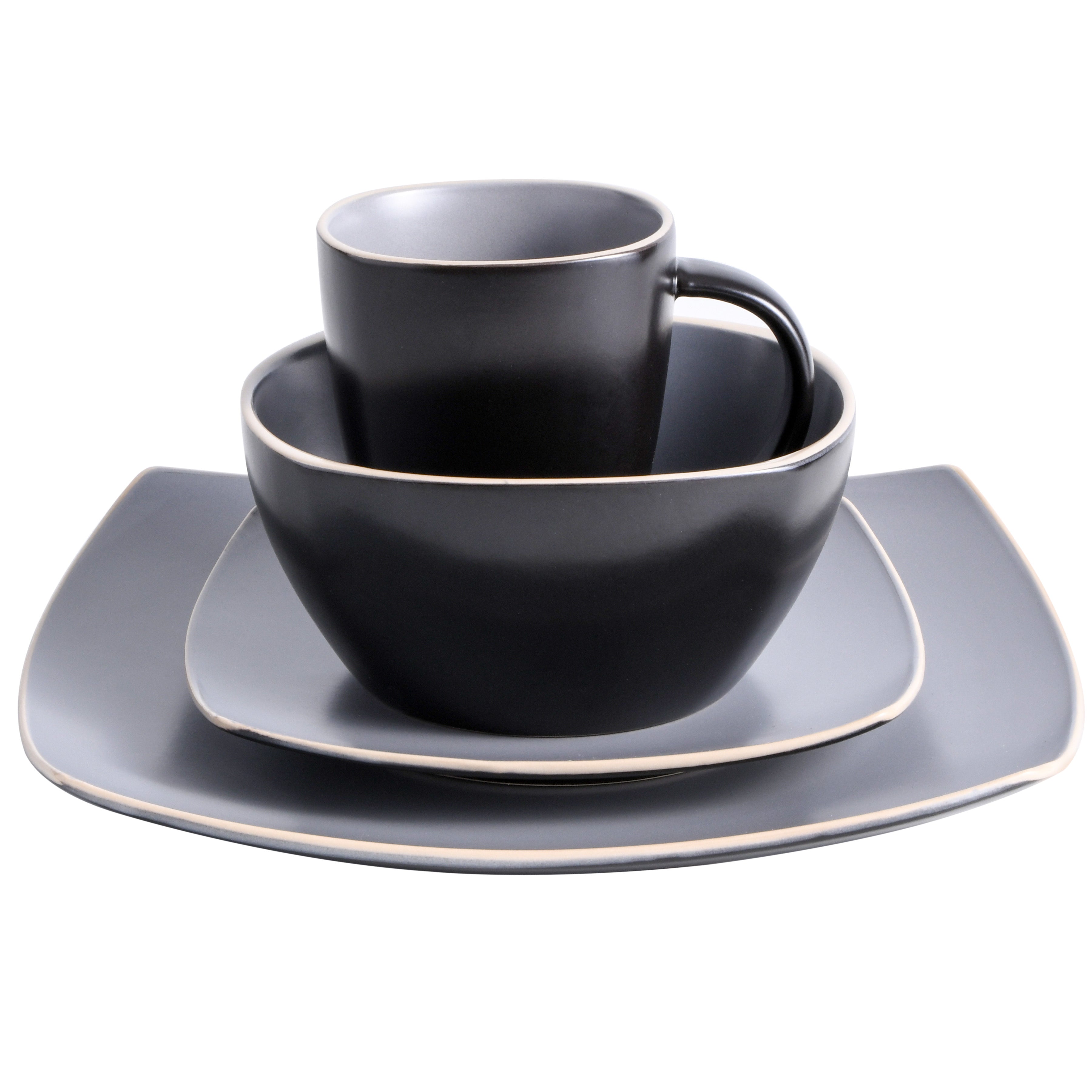 Gibson Soho Lounge Square 16-Piece Matte Stoneware Dinnerware Set