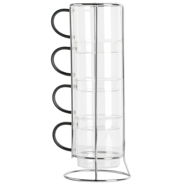 Gibson Soho Lounge 4-Piece 16oz Glass Mug Set w/ Metal Rack