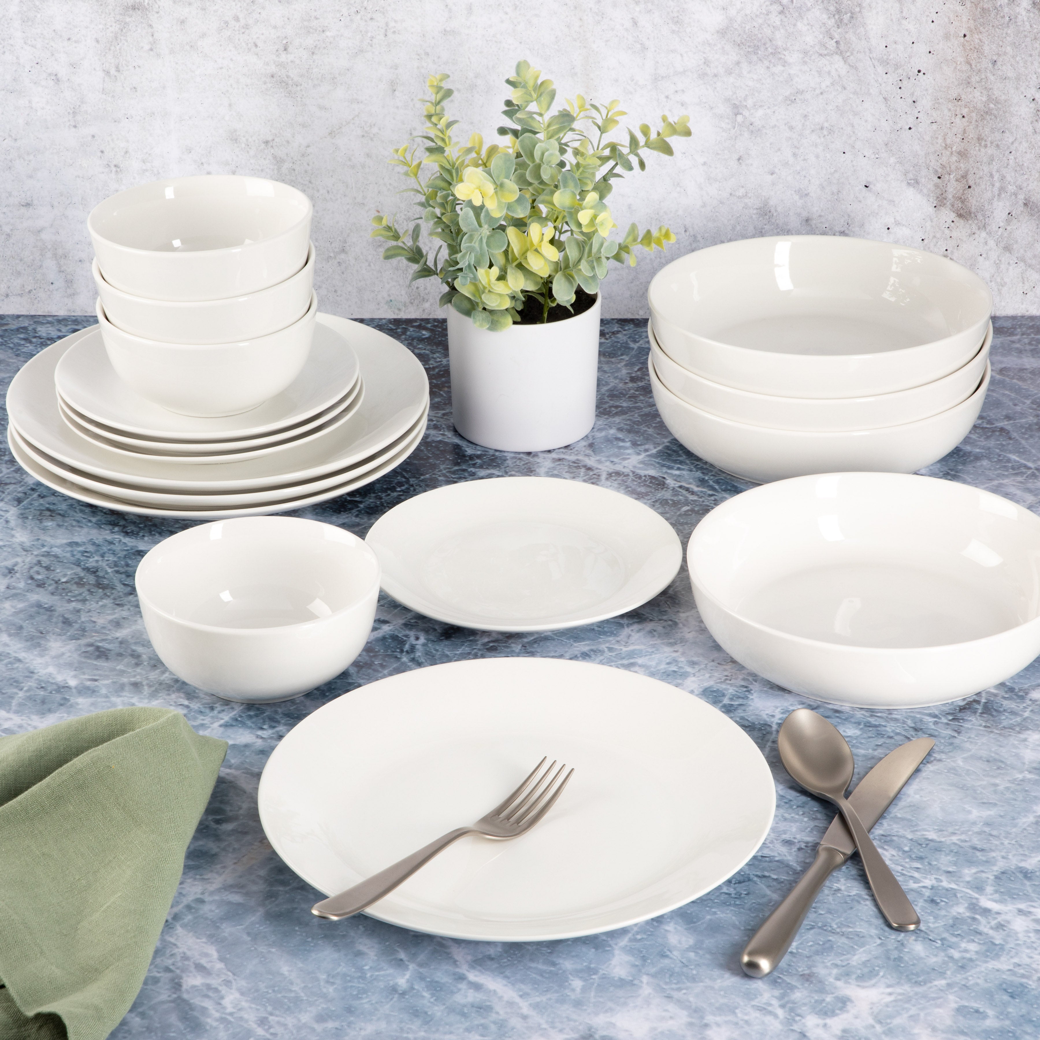 Gibson Home Gracious Dining 16-Piece Double Bowl Porcelain Dinnerware Set