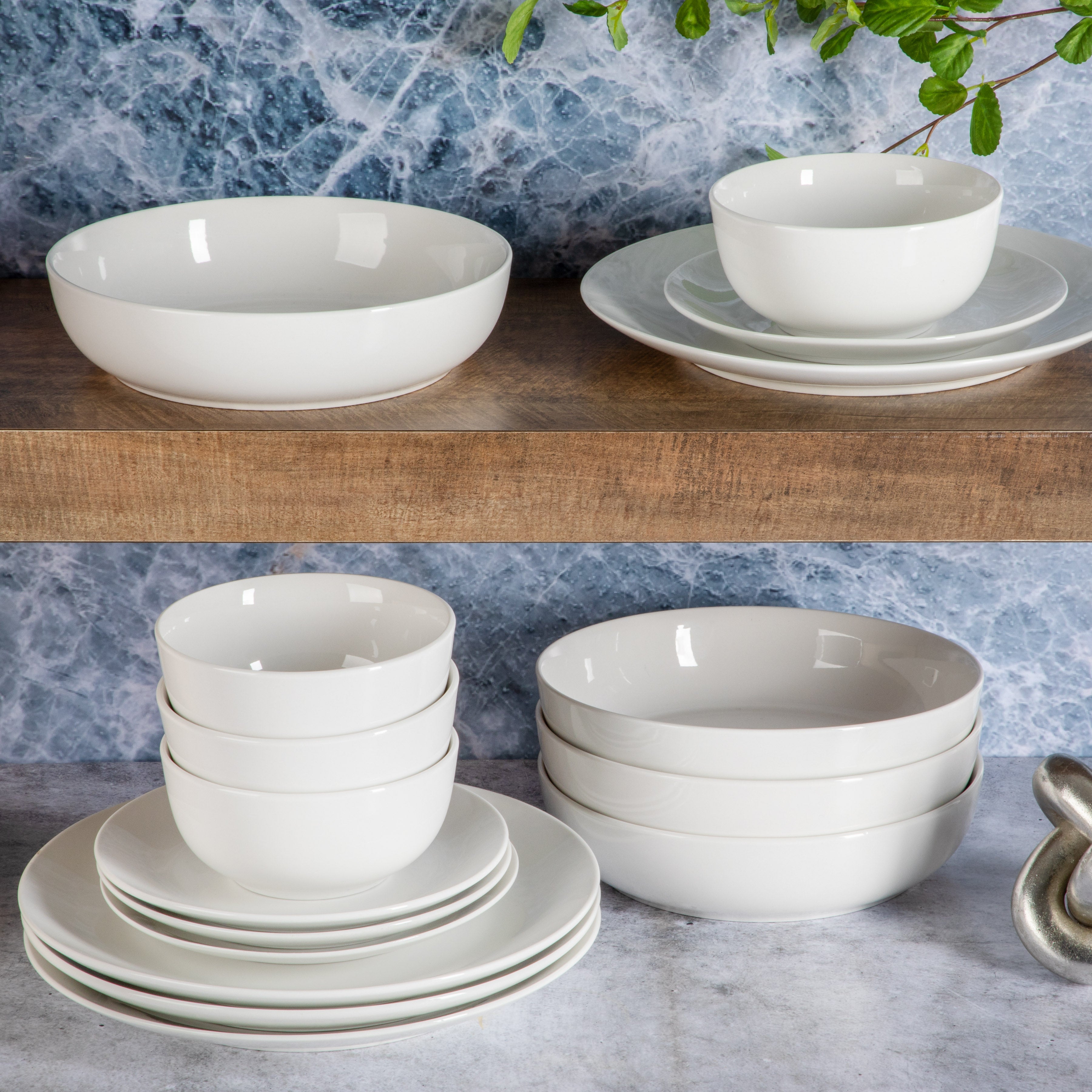 Gibson Home Gracious Dining 16-Piece Double Bowl Porcelain Dinnerware