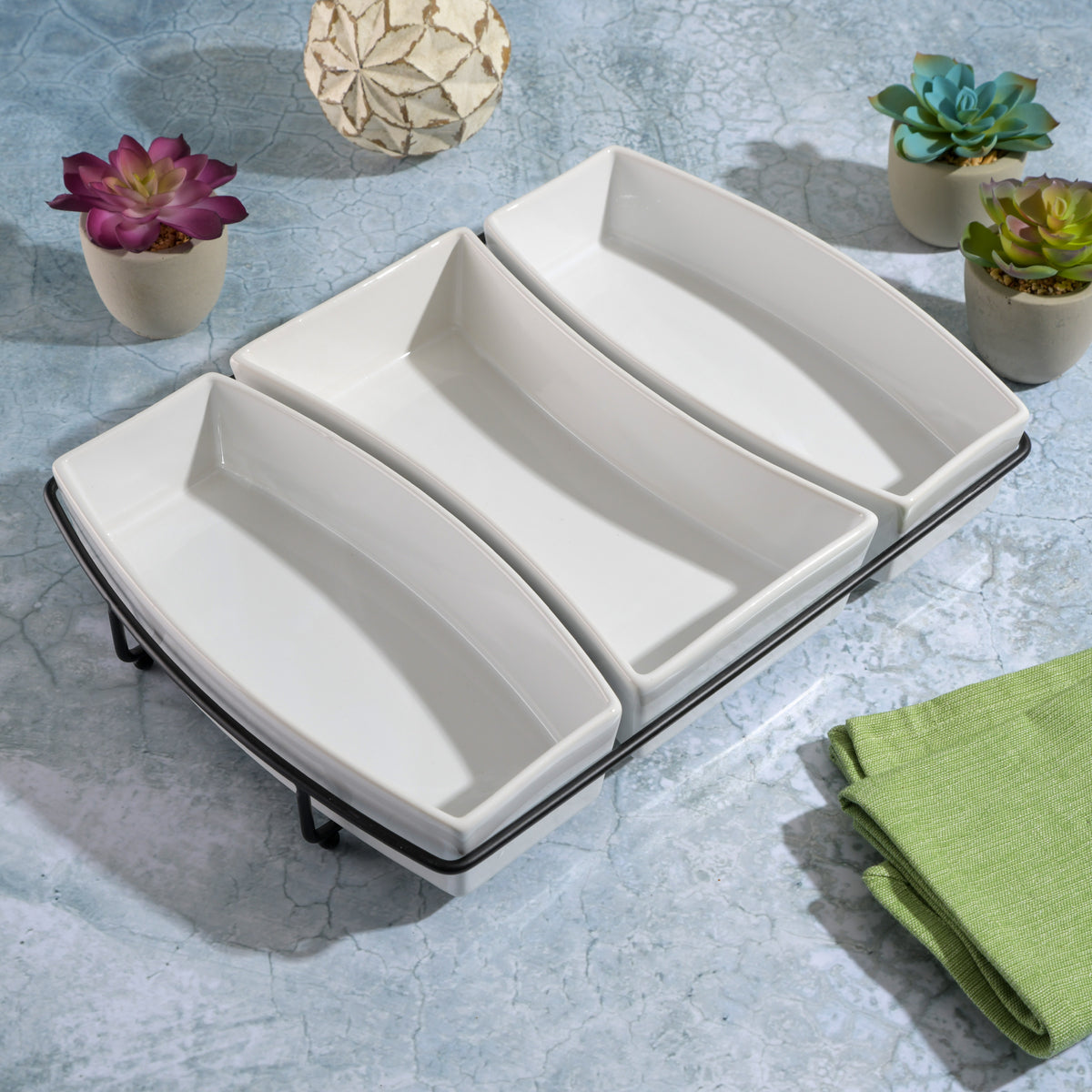 Gibson Home Gracious Dining 3Section Tidbit Dish Set w/ Metal Stand