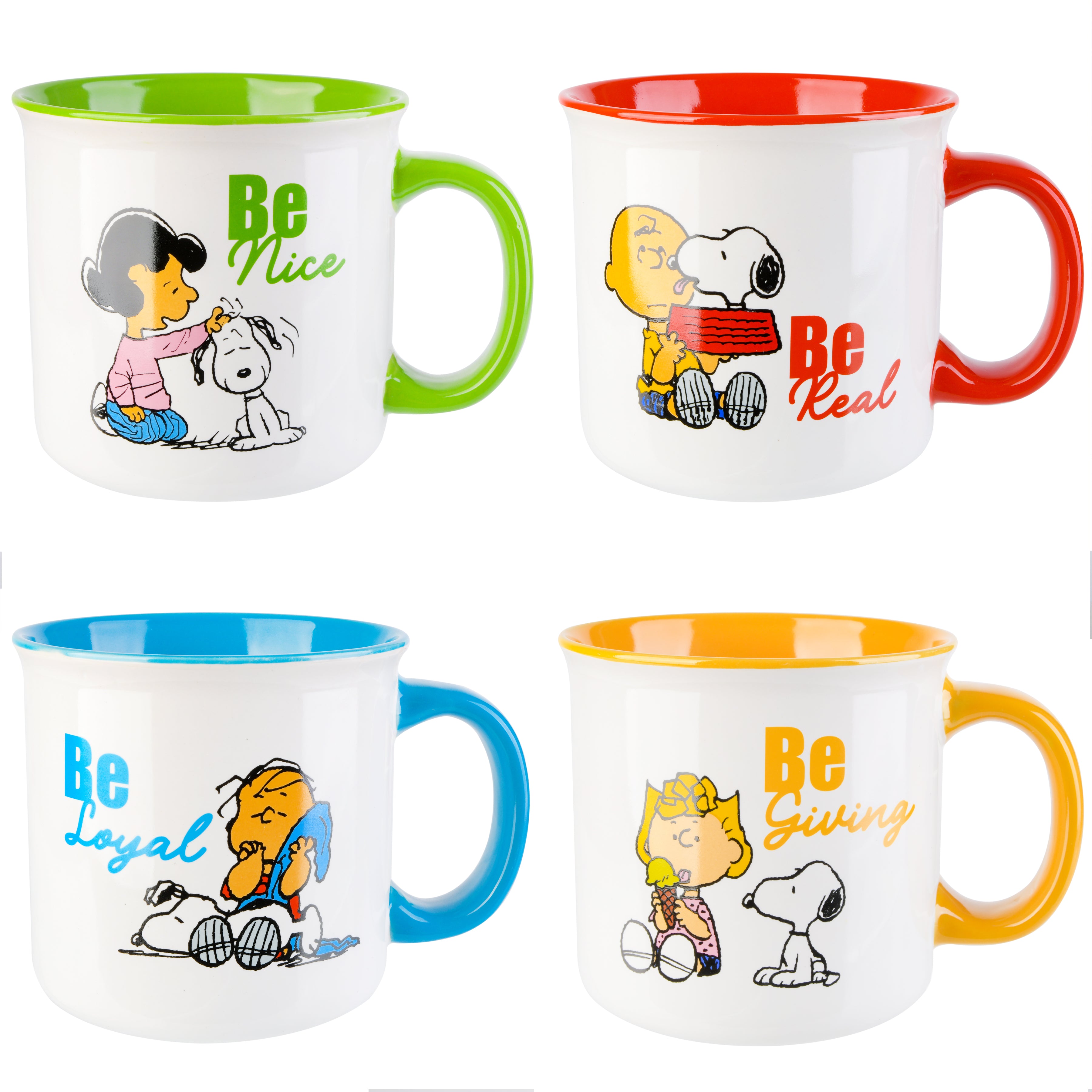 Peanuts Gentle Reminders 4-Pack 21oz Snoopy Stoneware Camper Mug Set