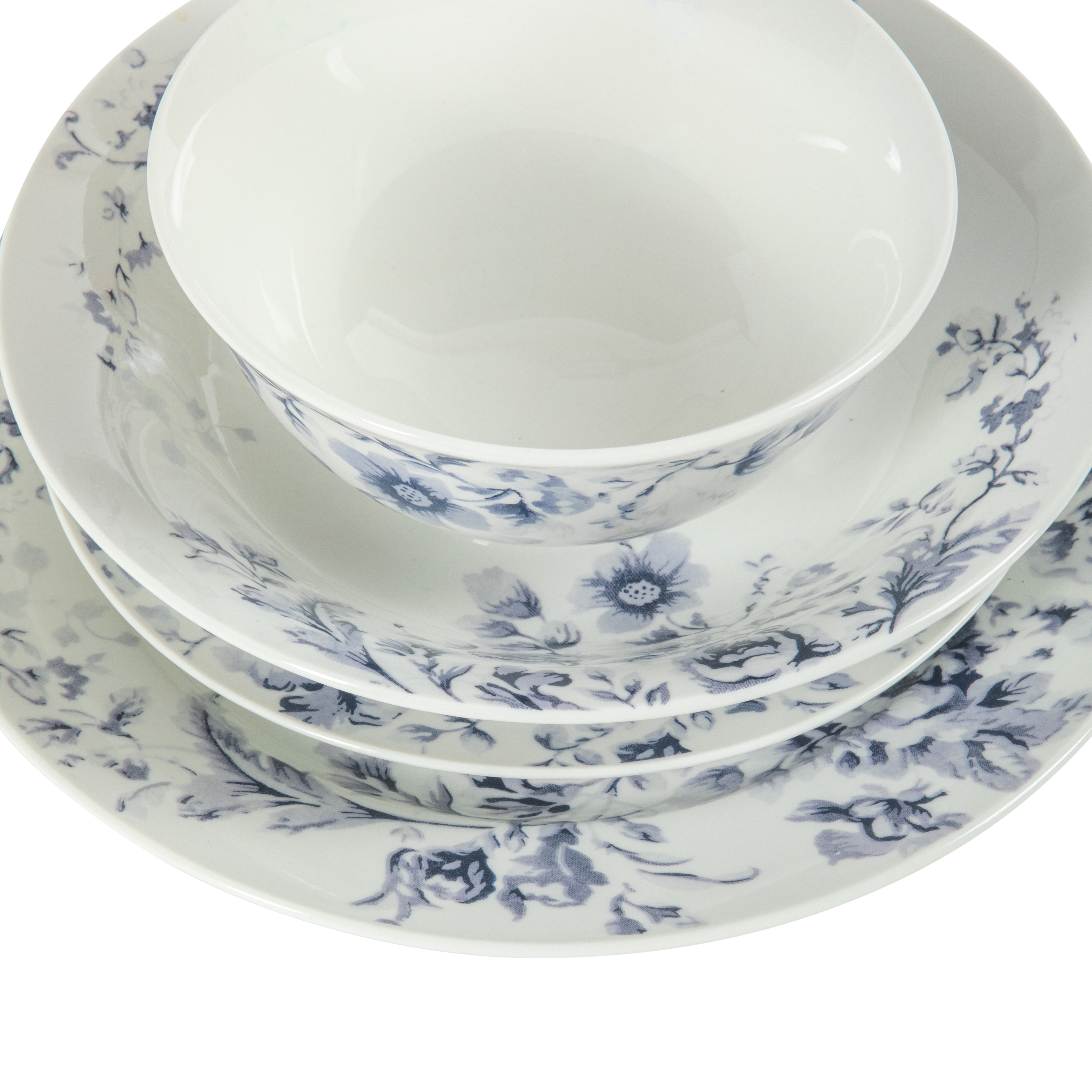 Martha Stewart Plates and Bowls Set, 16 Piece Dinnerware Set for 4, Blue/white