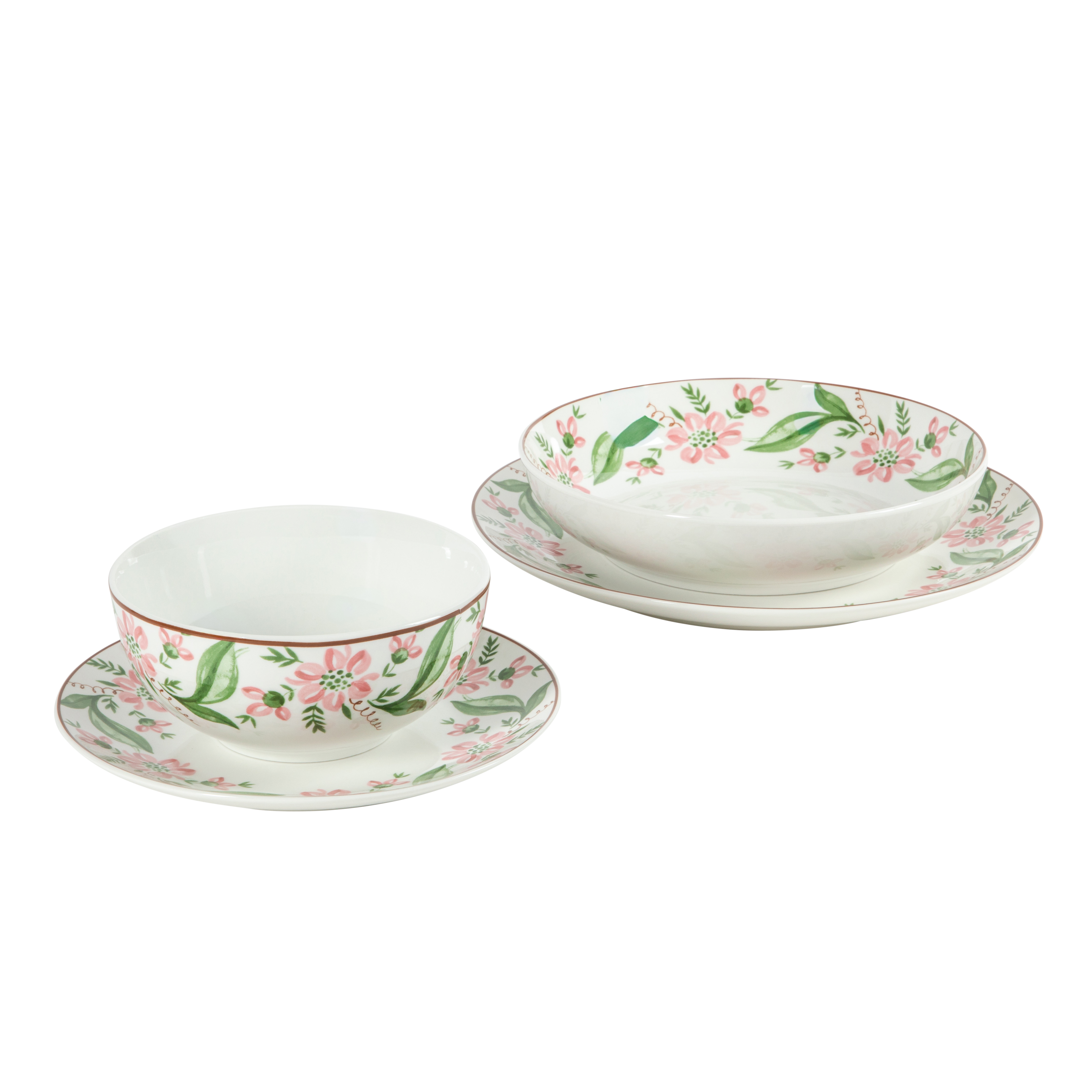 Martha Stewart Plates and Bowls Set, 16 Piece Dinnerware Set for 4, Pink/Green