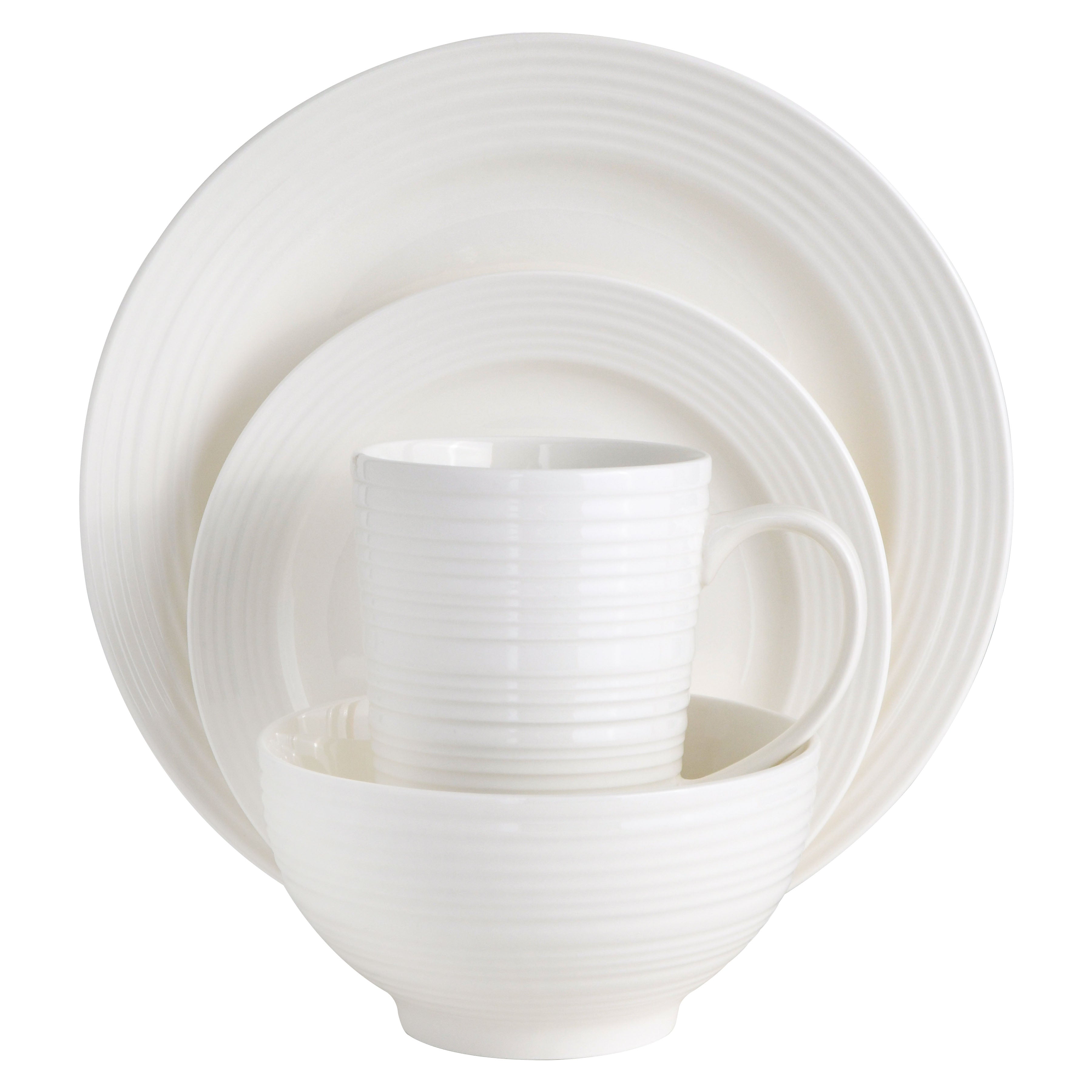 Gibson Home Amelia Court 16-Piece Fine Ceramic Dinnerware Set - White