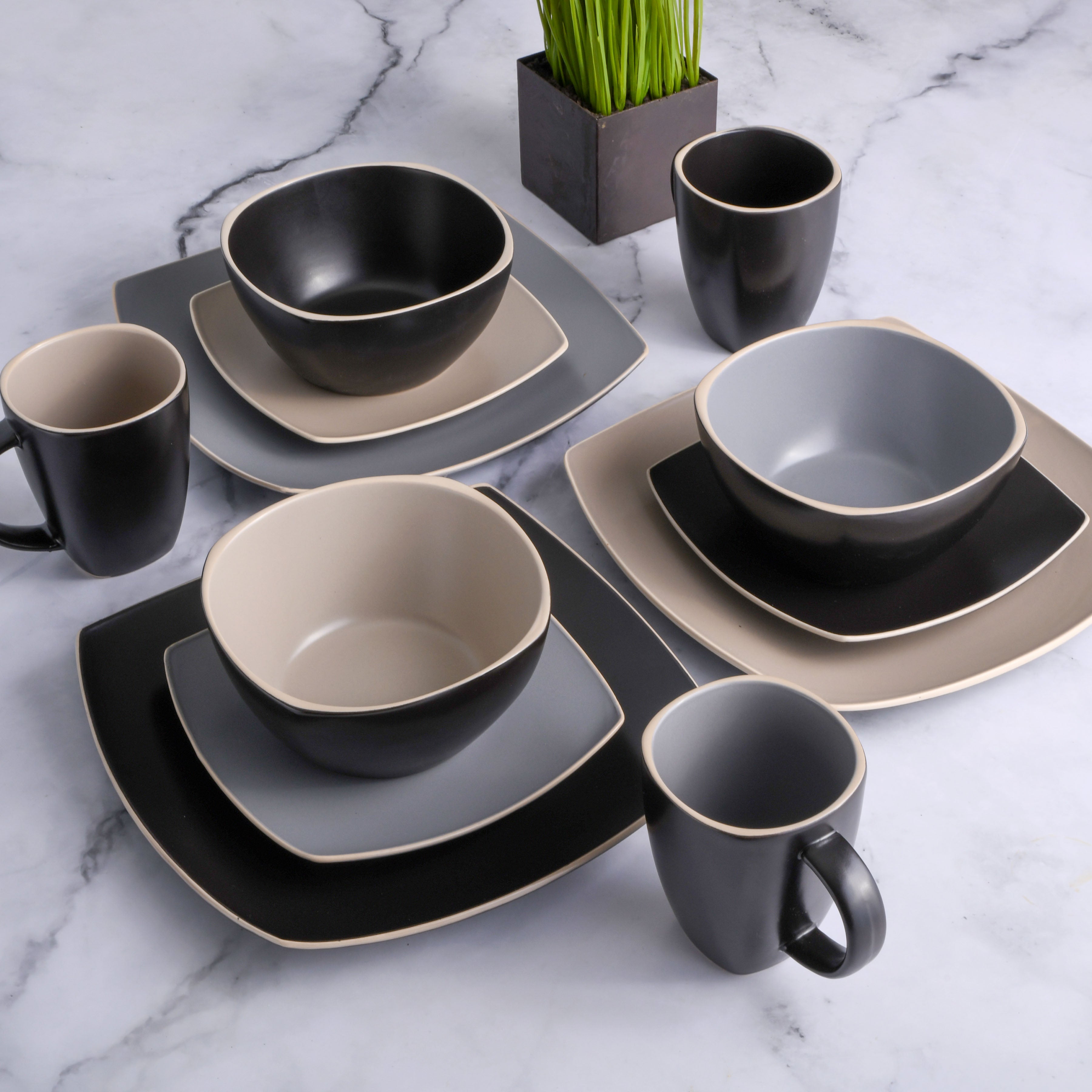 Gibson Soho Lounge Square 16-Piece Matte Stoneware Dinnerware Set