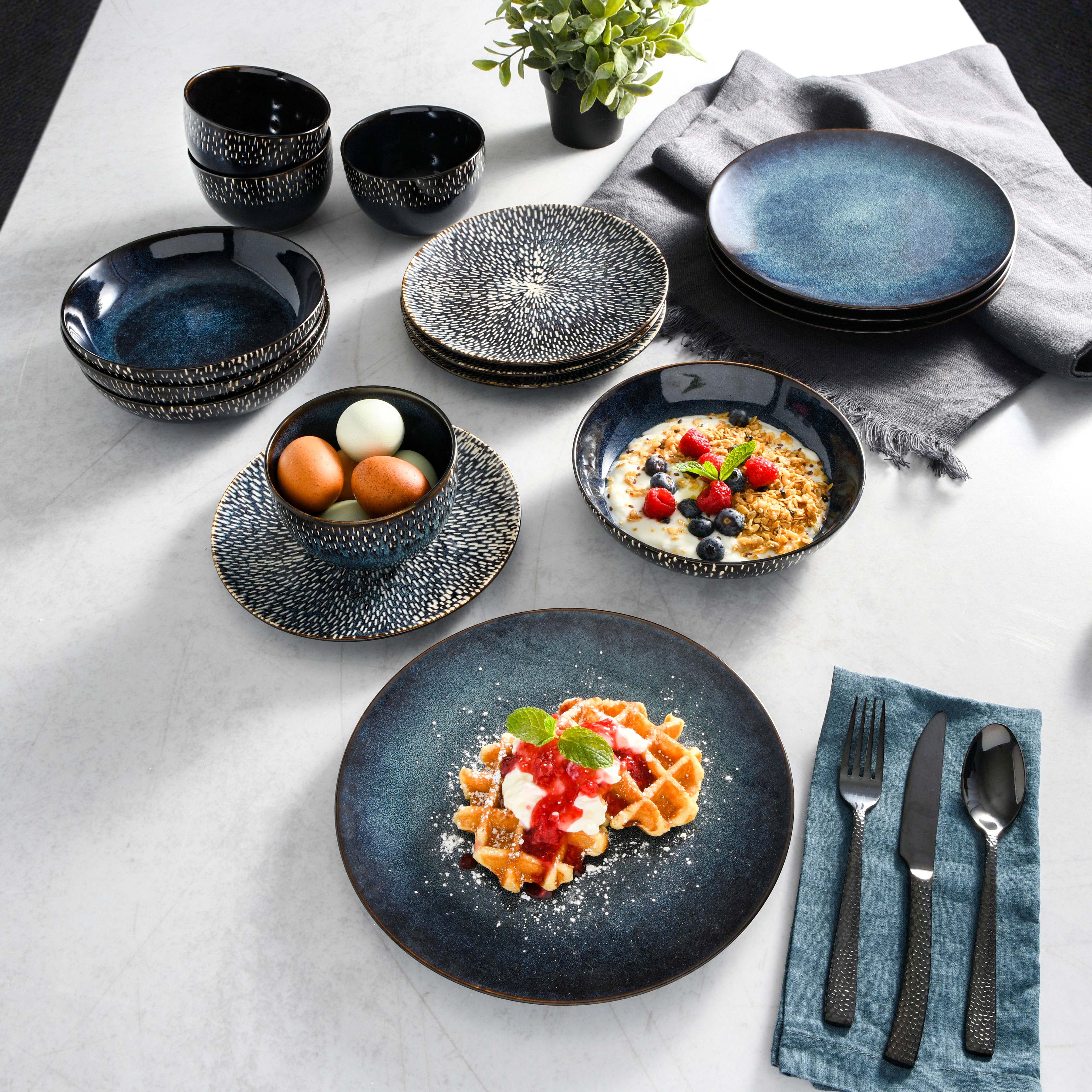 Gibson Elite Matisse 16-Piece Reactive Stoneware Double Bowl Dinnerware Set