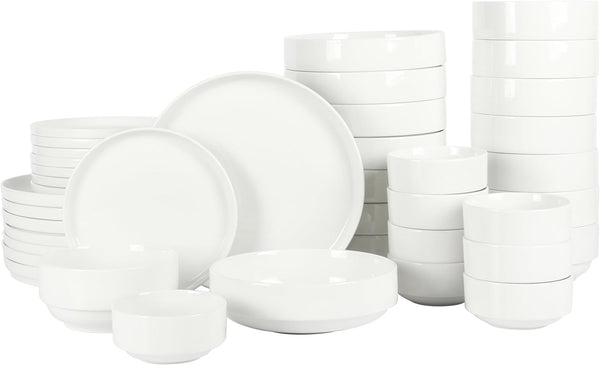 Gibson Home Rothernberg Stackable 40 Piece, Service for 8, White Porcelain  Plates and Bowls Set