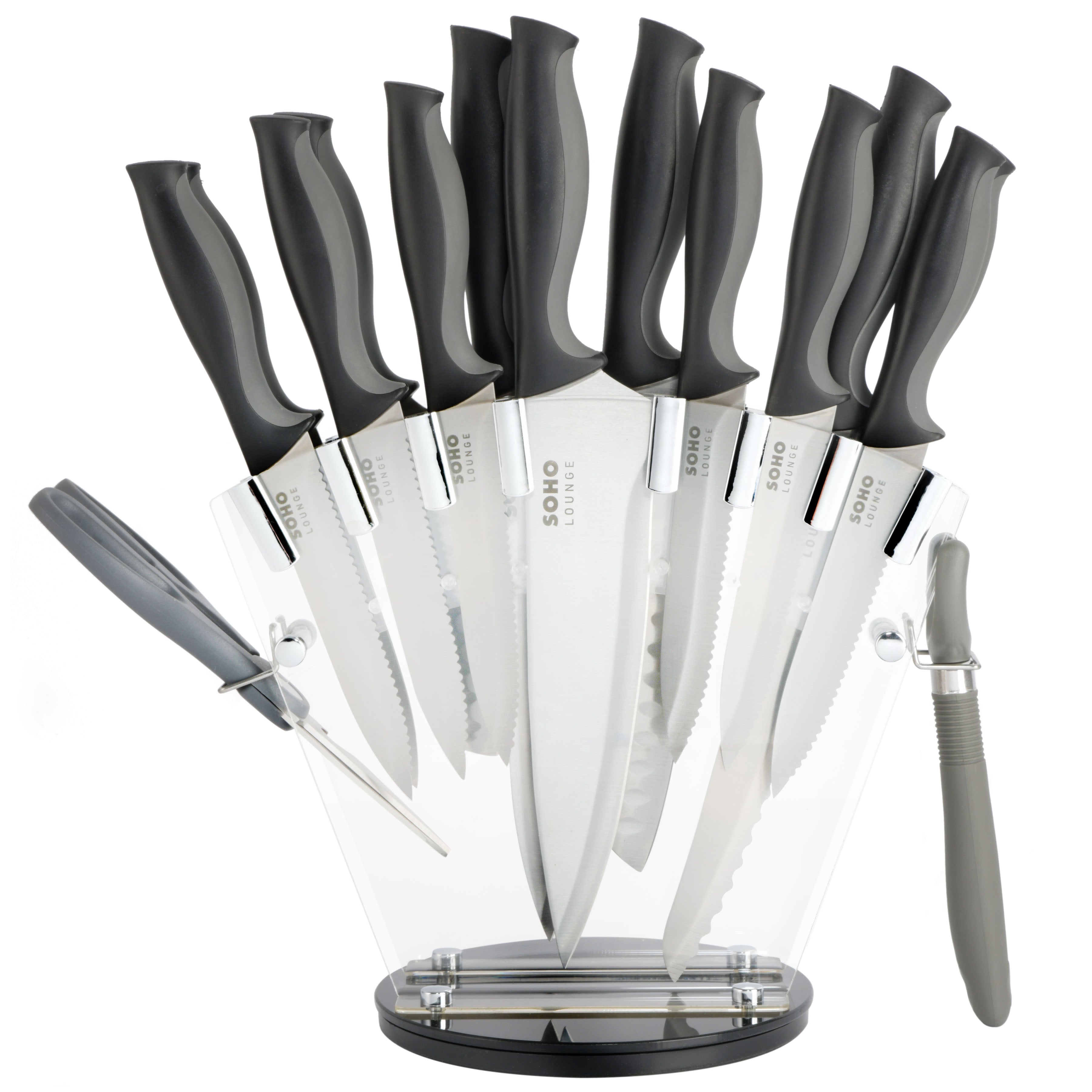 Gibson Soho Lounge 16-Piece Stainless Steel Kitchen Cutlery Knife Set w/ Acrylic Stand