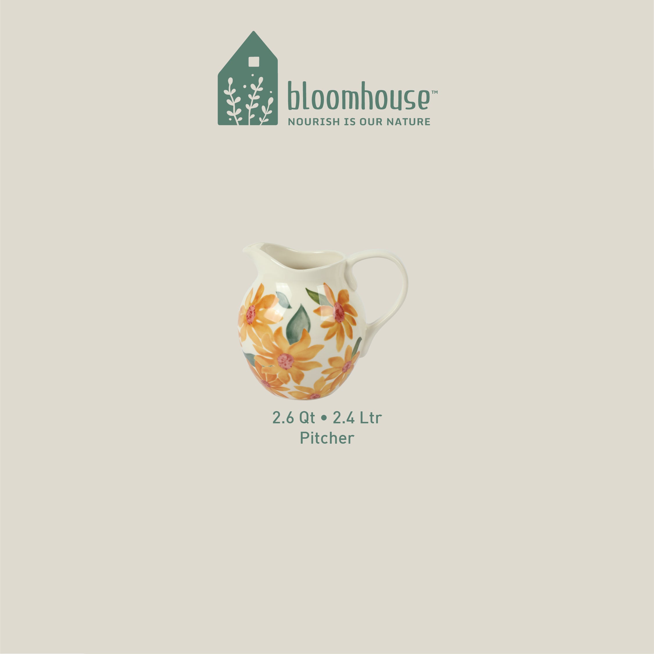 Bloomhouse Sunnyflower 2.6-Quart Hand-Painted Floral Stoneware Pitcher
