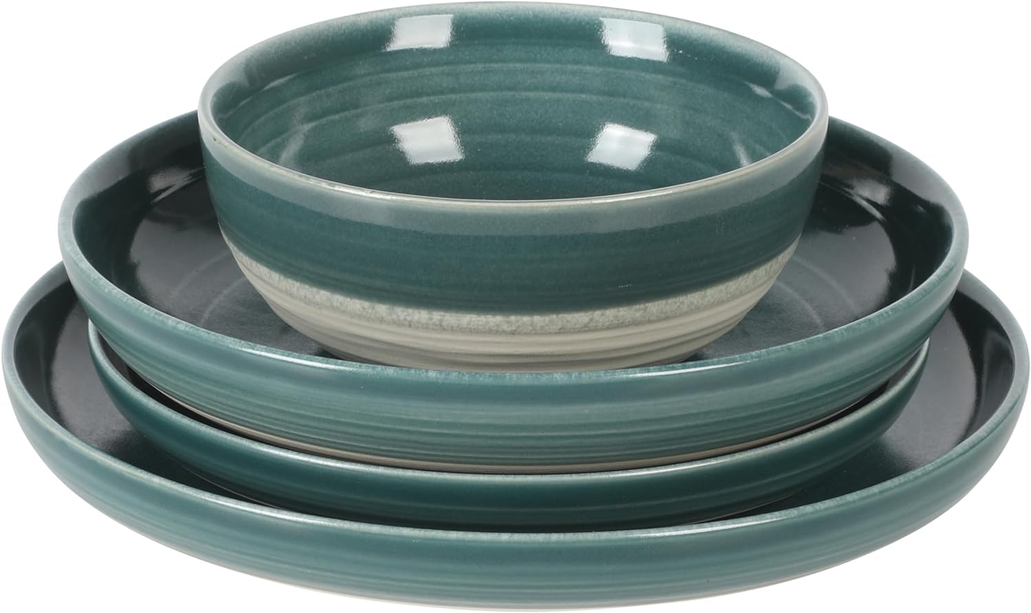 リー　コリンシアンセット Gibson Elite Clarina 16 Piece Double Bowl Stoneware Reactive Glaze Rou