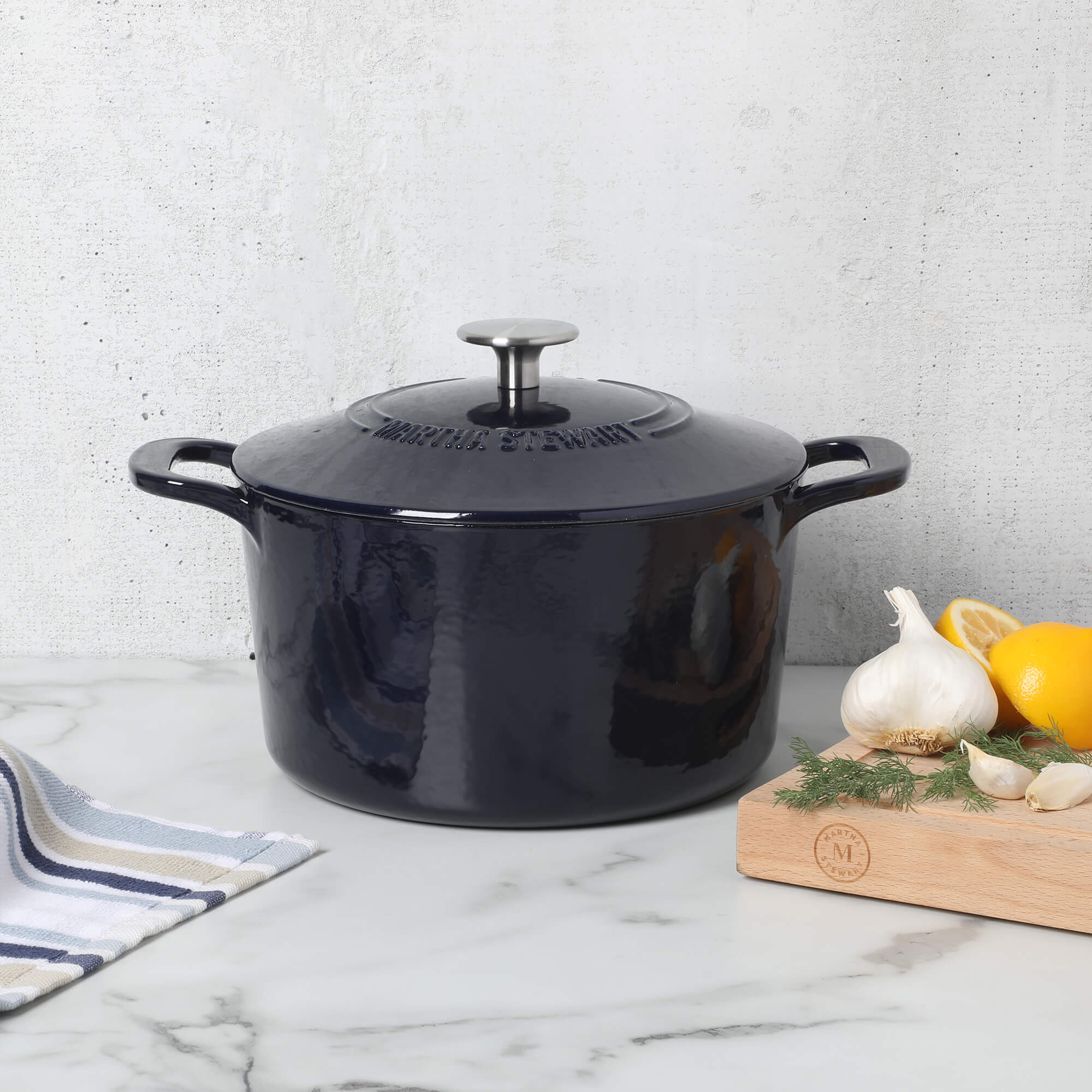 Martha Stewart Gatwick 4 Quart Enamel Cast Iron Dutch Oven - Navy Blue