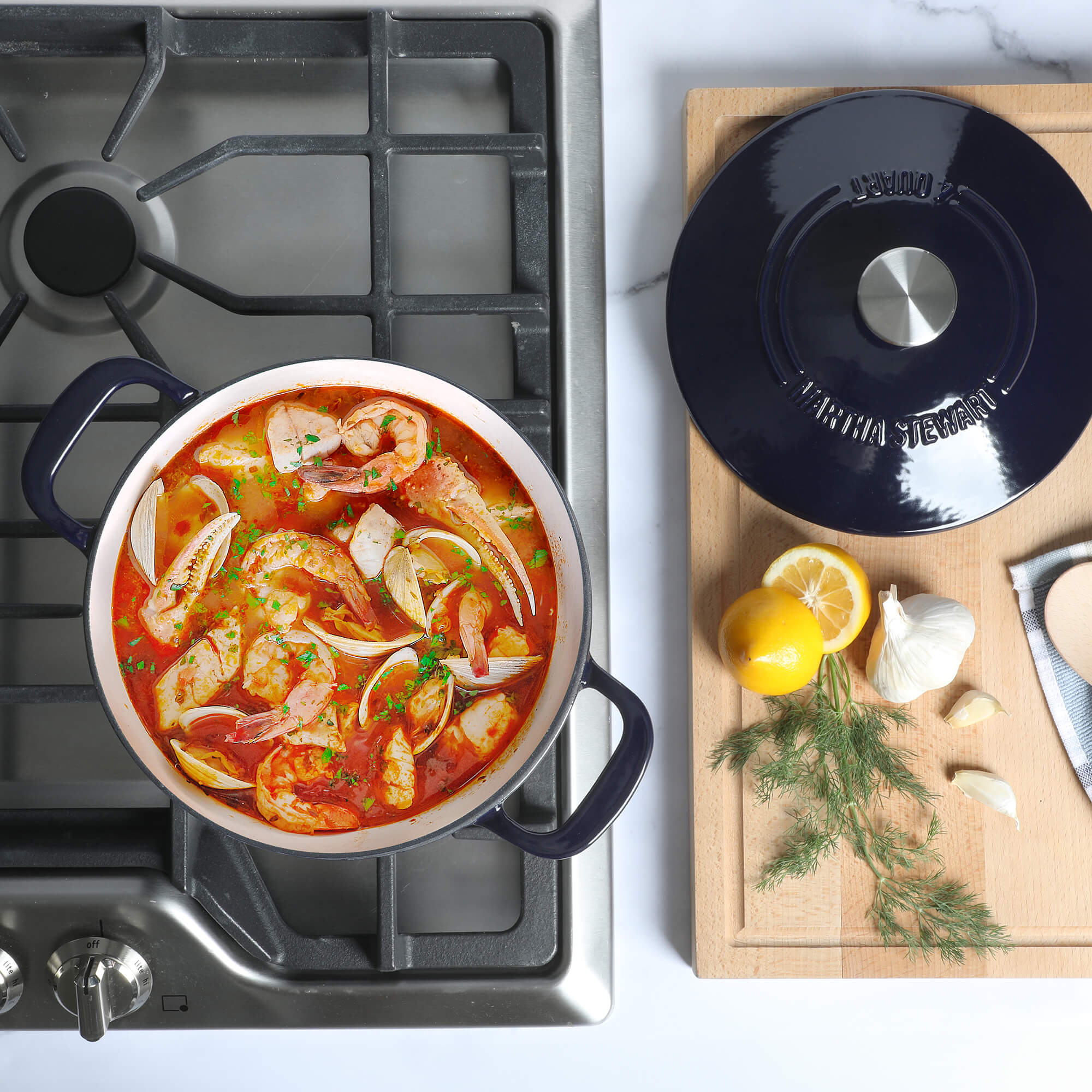 Martha Stewart Gatwick 4 Quart Enamel Cast Iron Dutch Oven - Navy Blue