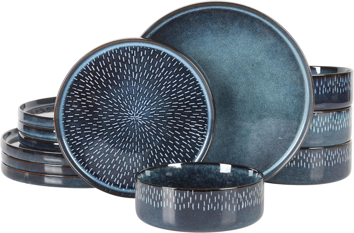 Gibson Elite 12 Piece Matisse Moderna Stoneware Reactive Glaze Dinnerware Set - Cobalt Blue