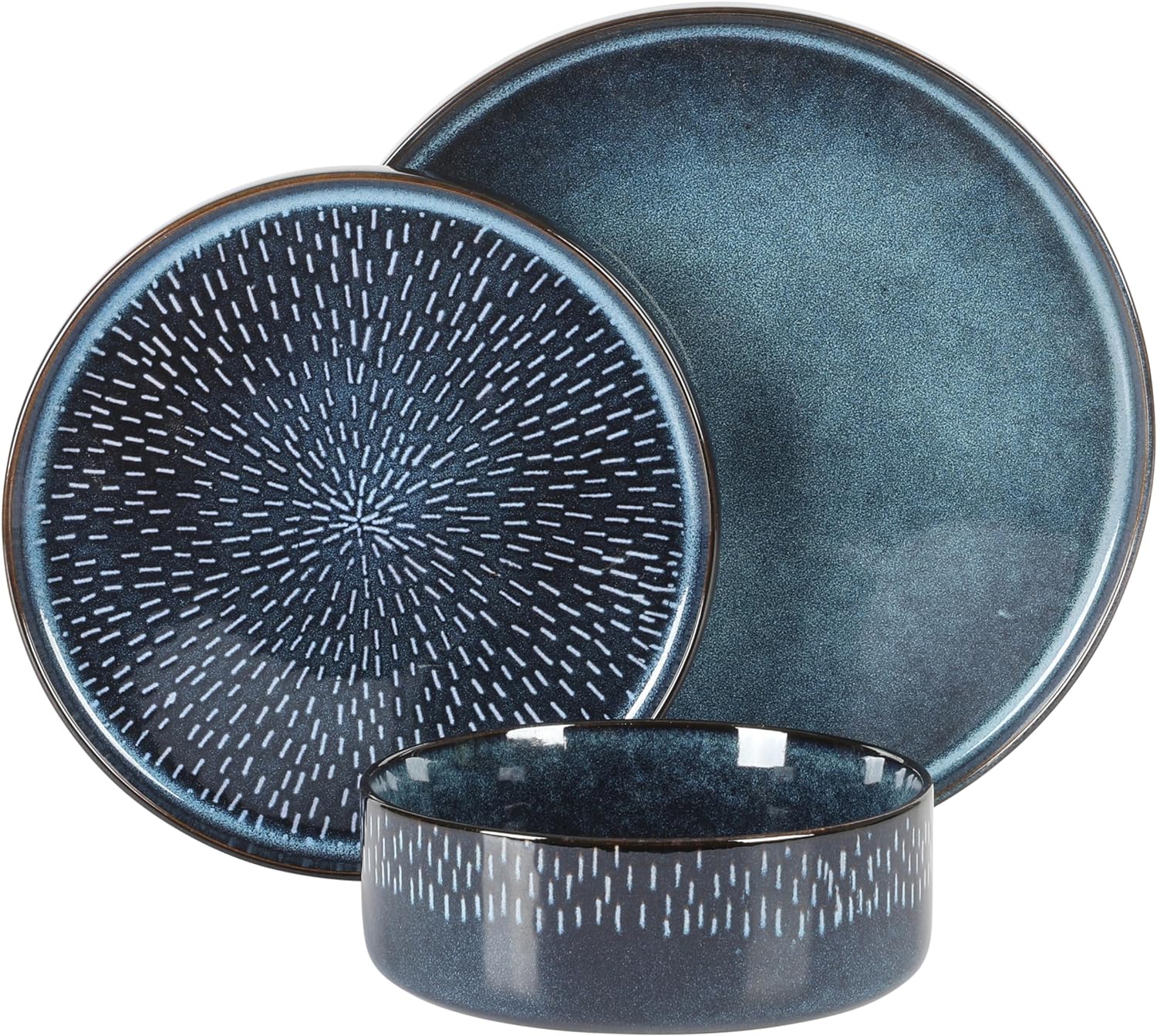 Gibson Elite 12 Piece Matisse Moderna Stoneware Reactive Glaze Dinnerware Set - Cobalt Blue