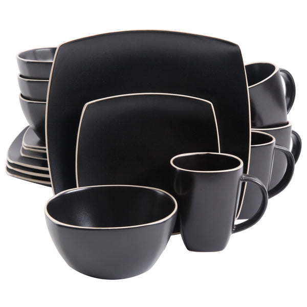 Soho Lounge 16 piece Dinnerware Soft Square Set in Blue