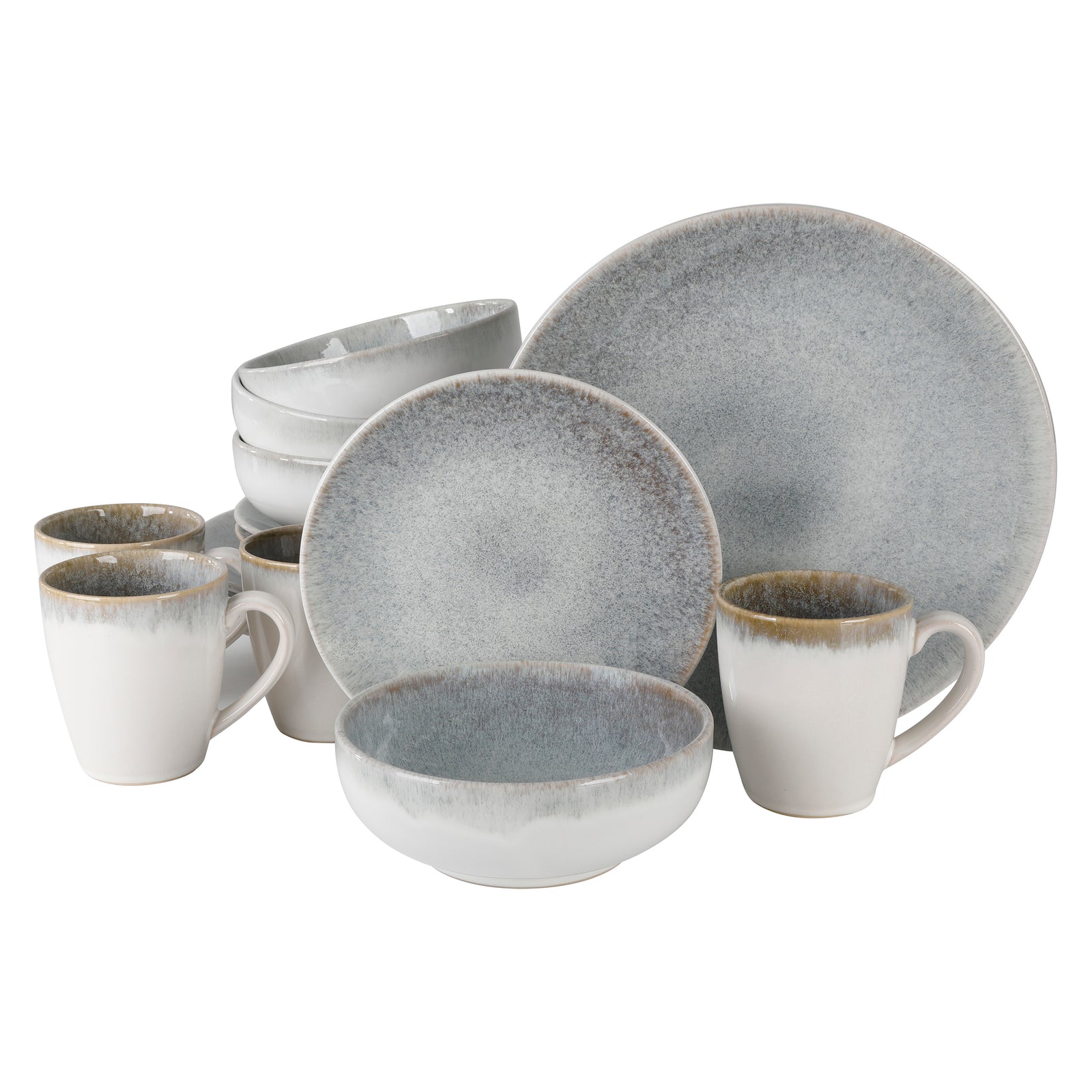 GIBSON ELITE Matisse 16-Pcs Stoneware Dinnerware Set in Grey with Reactive Glaze 985120137M GIBSON ELITE Matisse 16-Pcs Stoneware Dinnerware Set in Grey with Reactive Glaze 985120137M