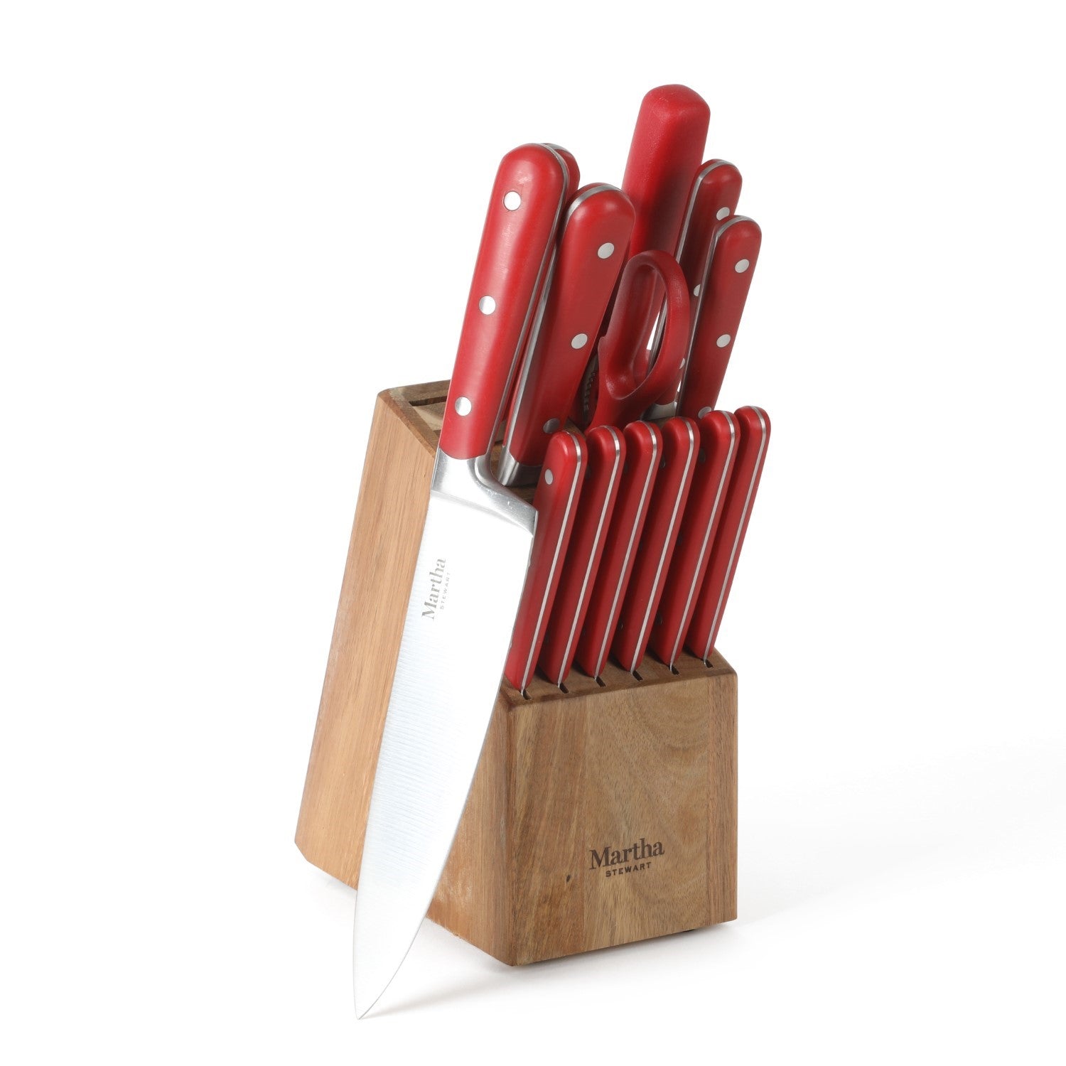 Martha Stewart Eastwalk 14-Piece Stainless Steel Cutlery Set w/ ABS Triple Riveted Forged Handle Acacia Wood Block