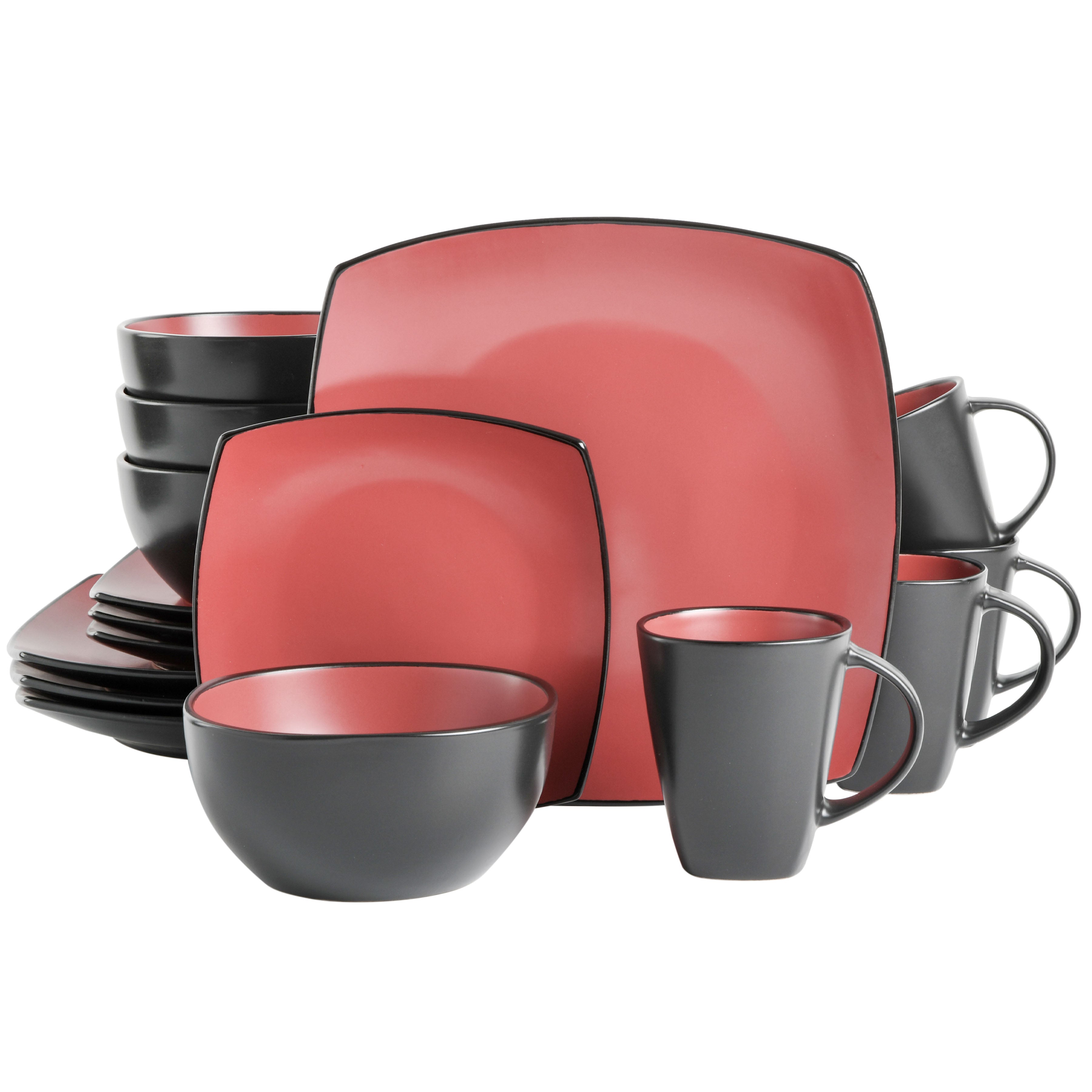 Lounge 16-Piece discount Square Reactive Glaze Dinnerware Set, Red