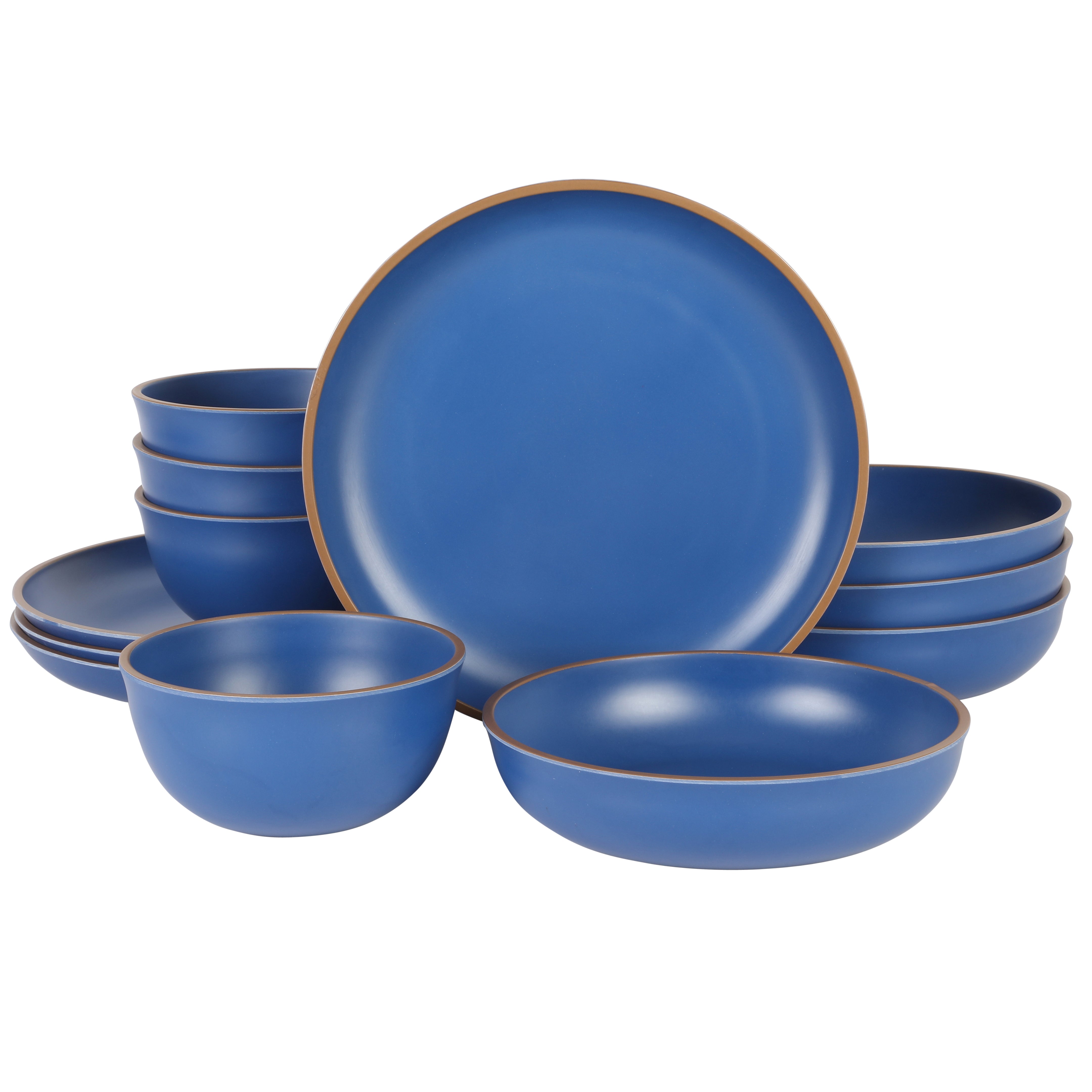 Gibson Home Rockabye 12-Piece Double Bowl Melamine Dinnerware Set