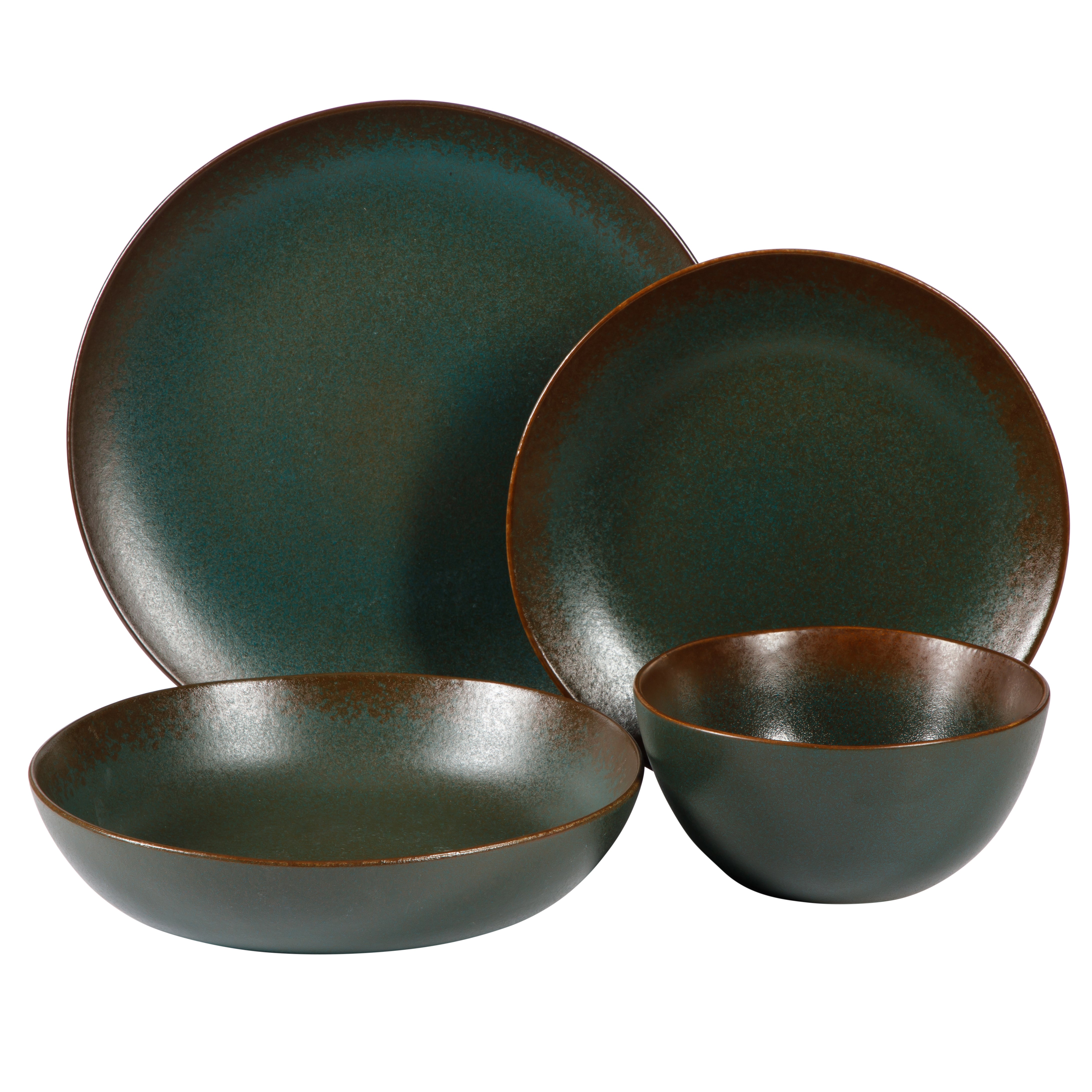 Bloomhouse Palermo Sun 16-Piece Double Bowl Stoneware Reactive Glaze P