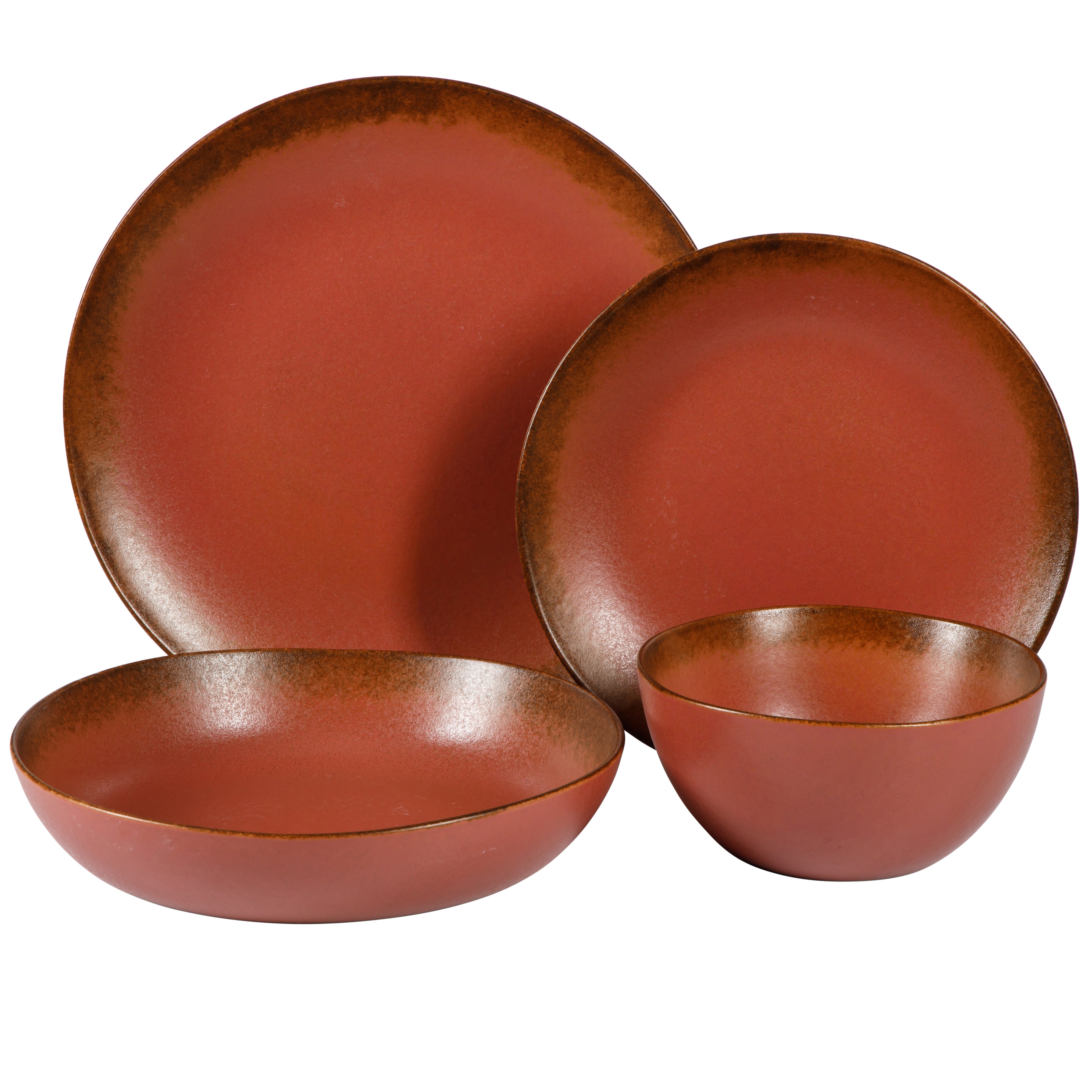 Bloomhouse Palermo Sun 16-Piece Double Bowl Stoneware Reactive Glaze Plates and Bowls Dinnerware Set