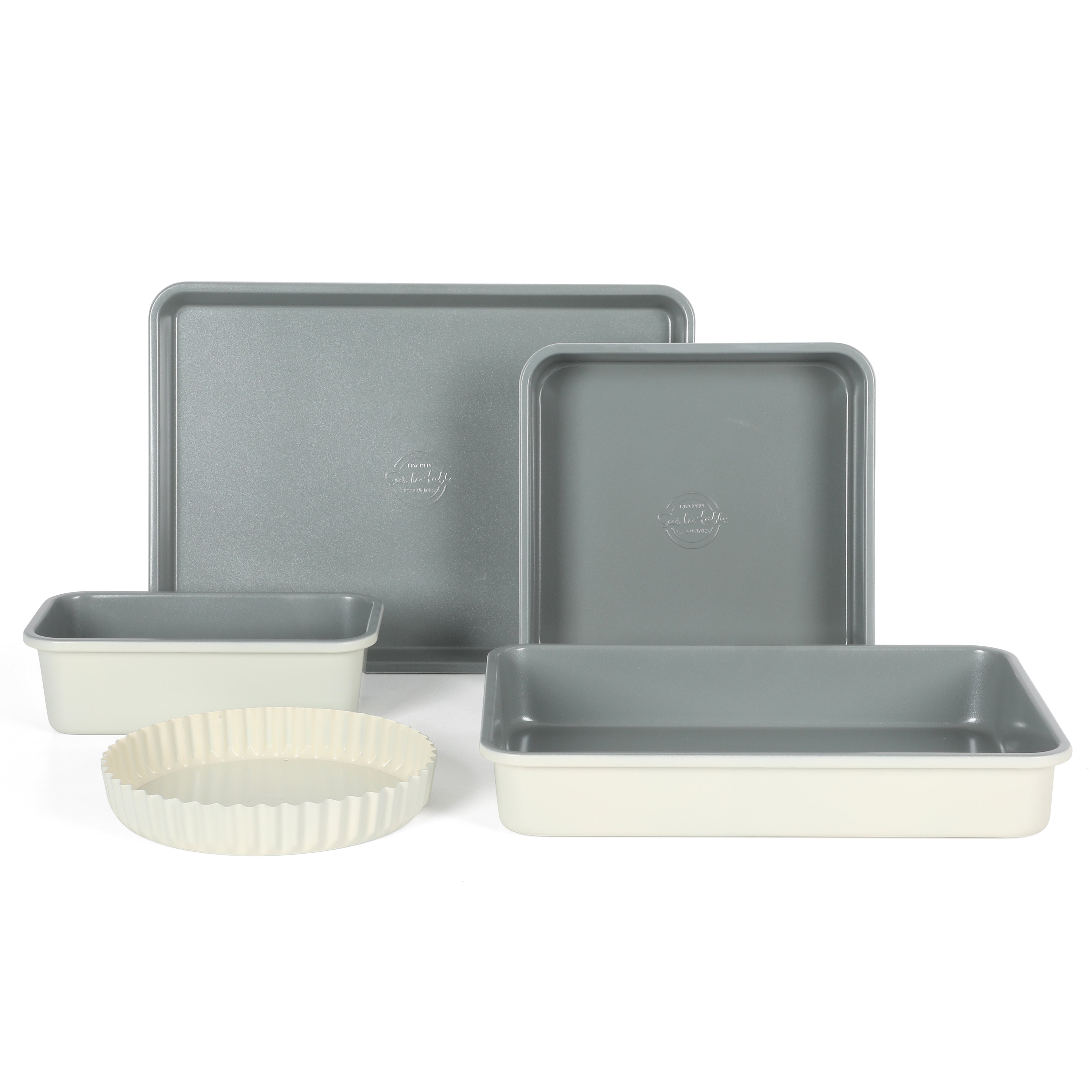 Sur La Table Angelie 10-Piece Enameled Aluminum Cookware Set w/ Premium Grey Ceramic Interior Matte Marine Blue