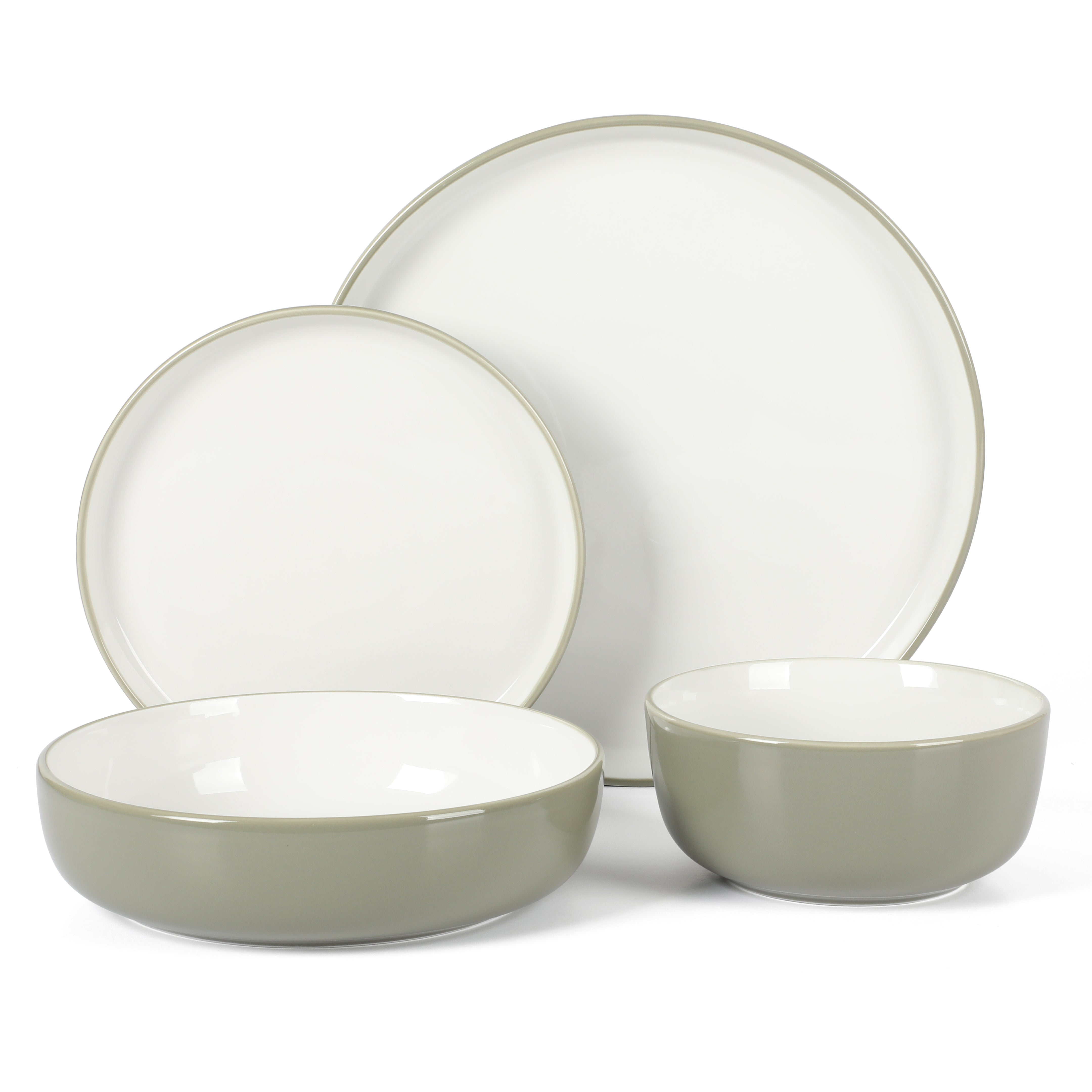 Sur La Table Kitchen Essentials 16-Piece Two-Tone Porcelain Dinnerware Plates and Bowls Set