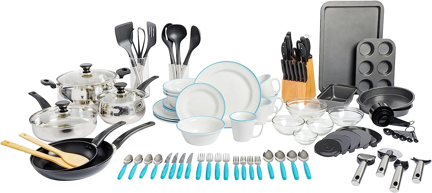 GIBSON 95PC COMPLETE KITCHEN STARTER SET IN BOX - TEAL - Earl's Auction  Company