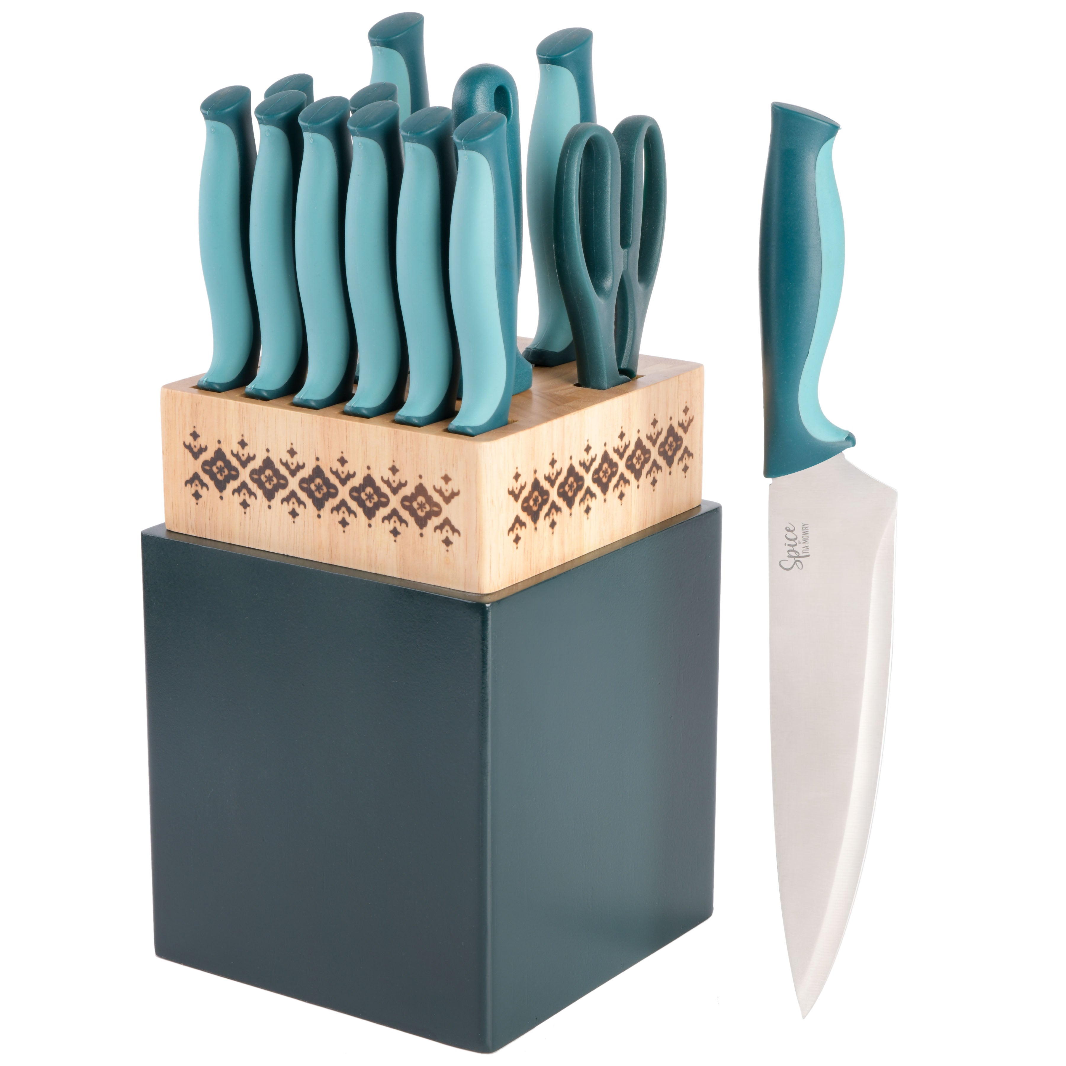 Gibson Home Village Vines 3 Piece Plastic Cutting Board and Knife Set in Red and Blue