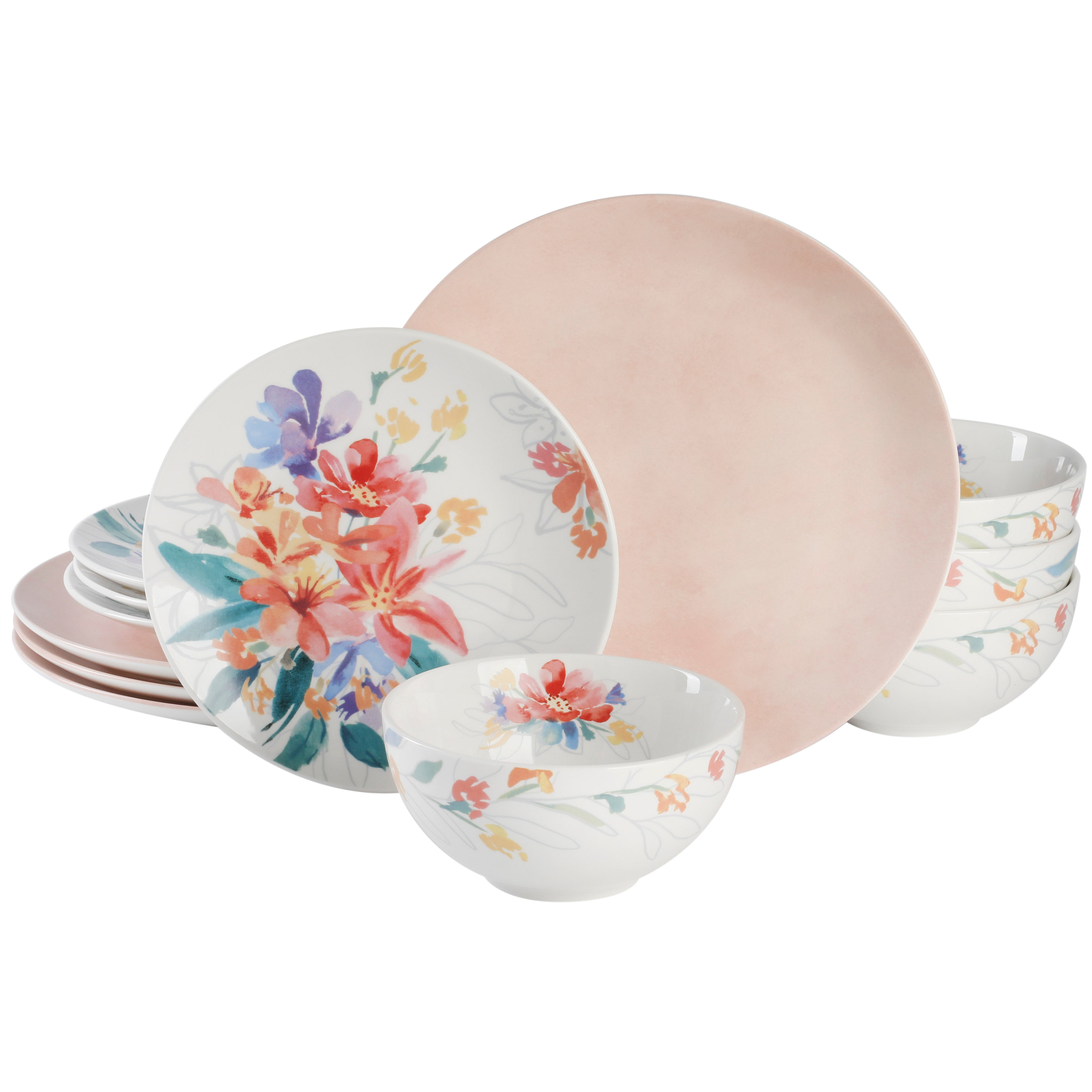 Spice by Tia Mowry Goji Blossom 12-Piece Decorated Porcelain Dinnerware Set