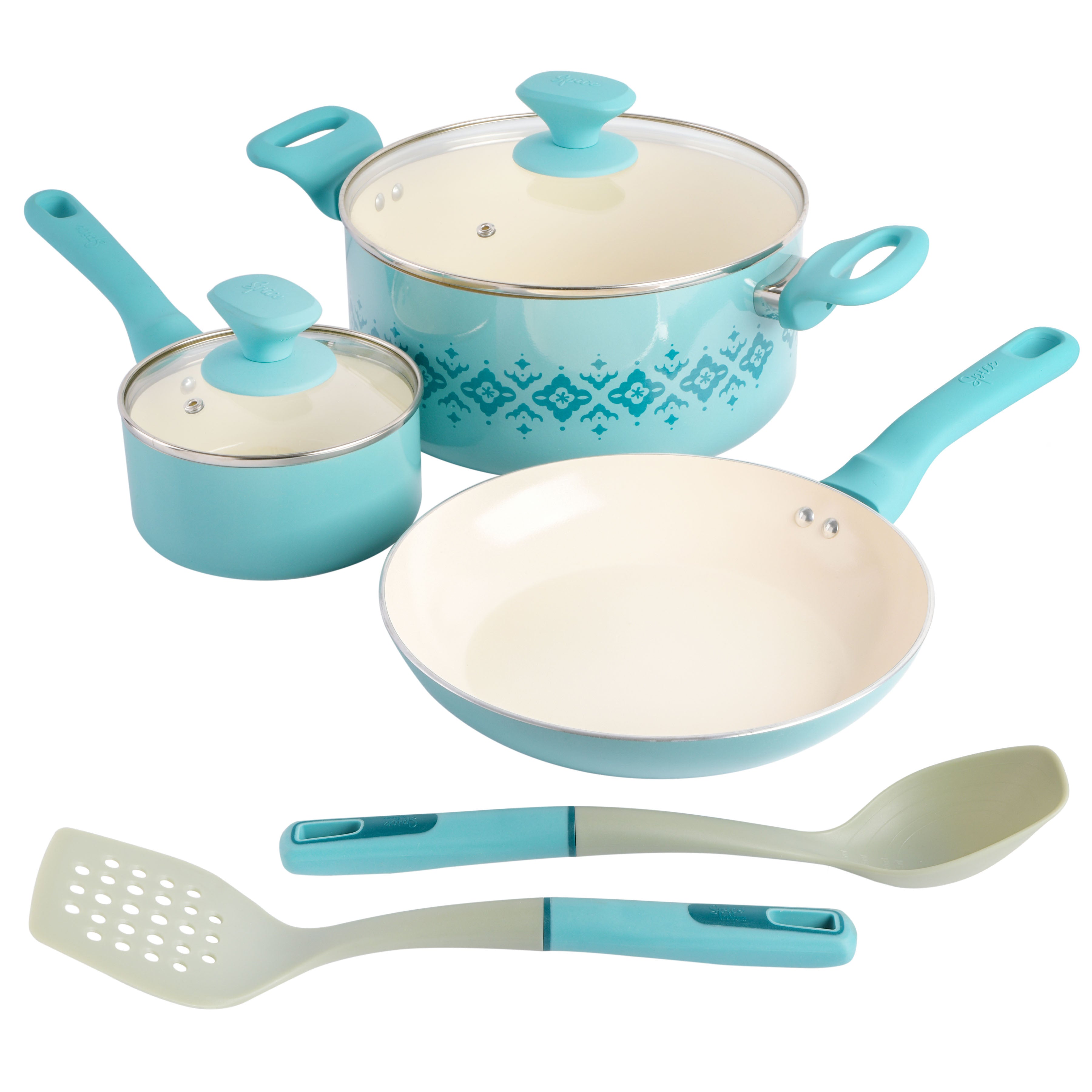 Spice by Tia Mowry Savory Saffron 7-Piece Aluminum Cookware Set w/ Hea