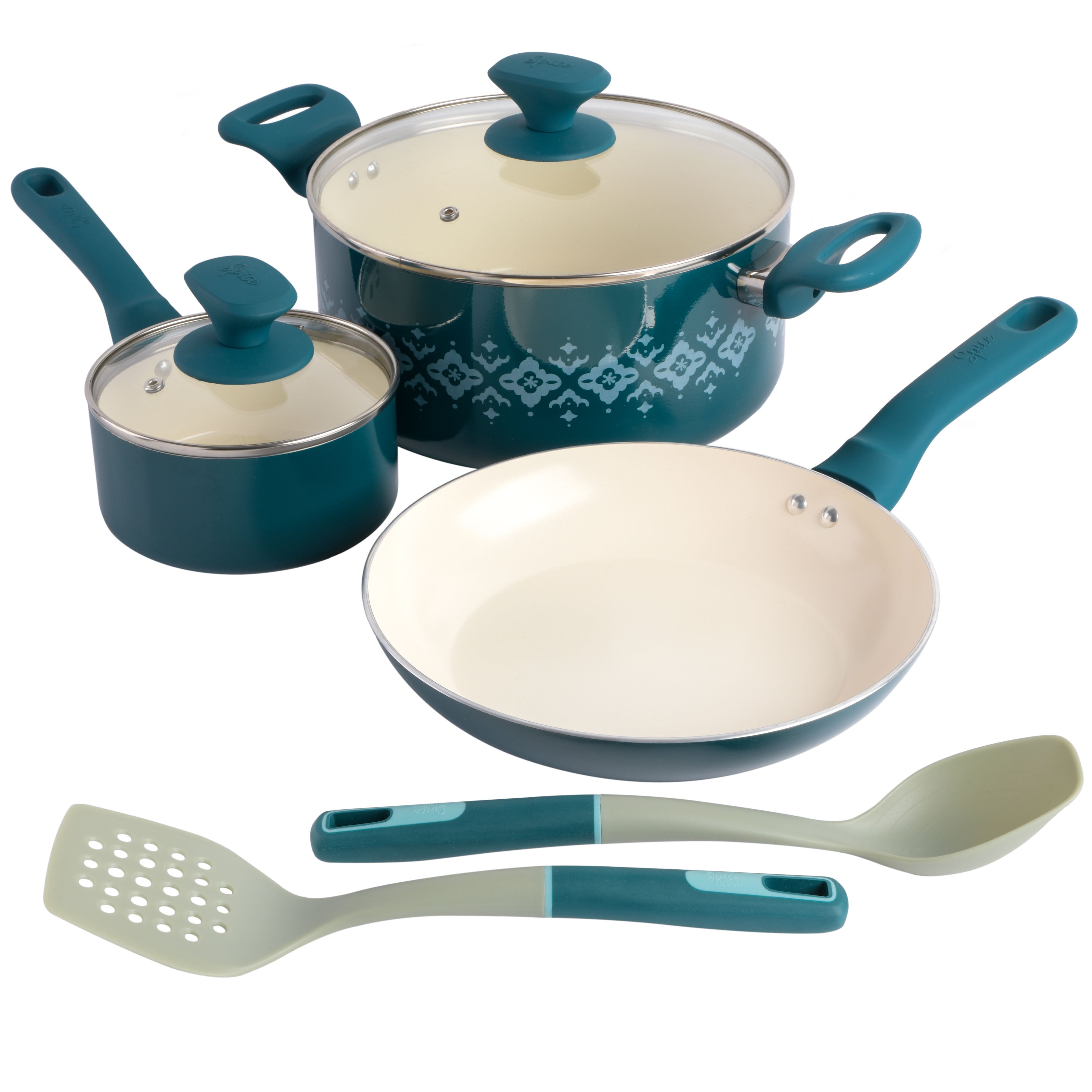 COOK With COLOR 7 Pc Kitchen Gadget Set Stainless Steel Utensils with Soft  Touch Mint Handles